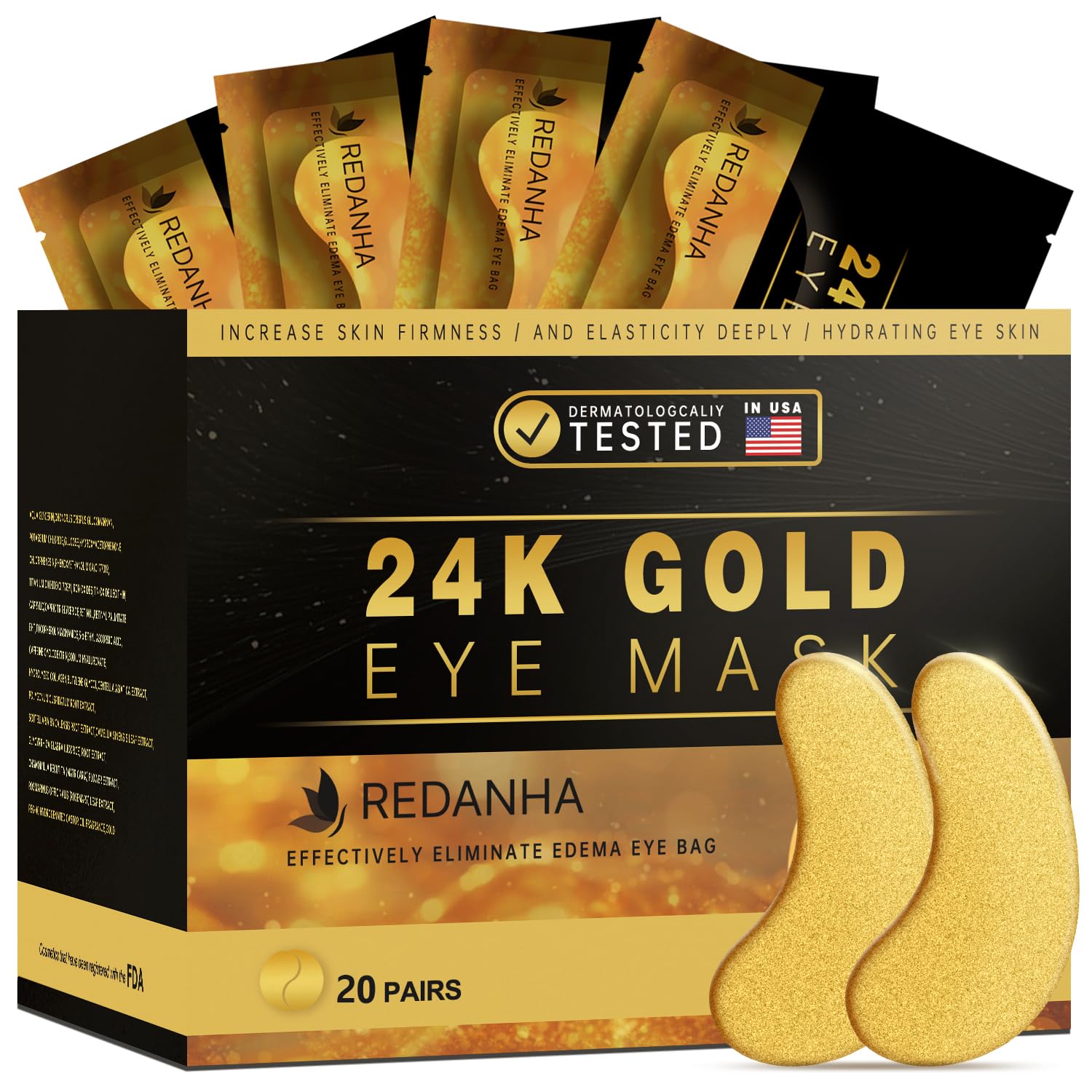 REDANHA 20 Pairs 24K Gold Under Eye Patches Face Masks Dark - Product Imagery