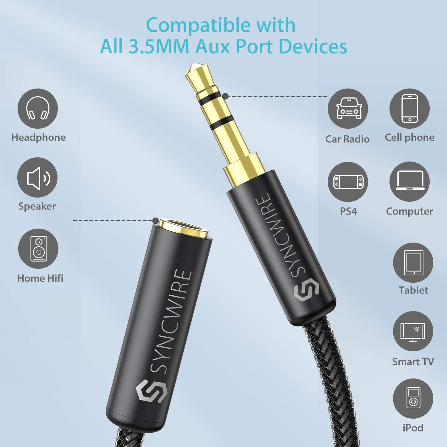 Syncwire 3.5mm Male to Female Stereo Audio Extension Cable     Ny by SYNCWIRE - Angle View 3