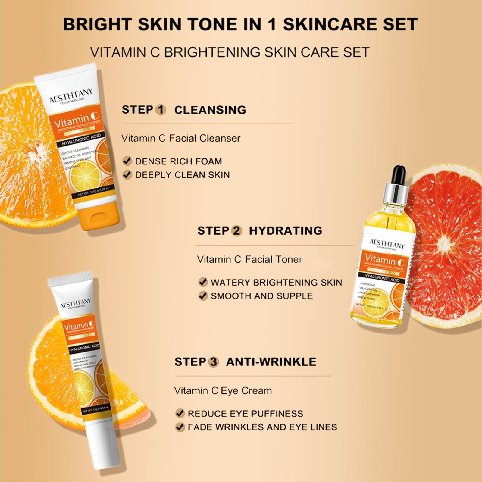 Vitamin C Skin Care Set For Women , 5-In-1 Moisturizing - R RadiantRise