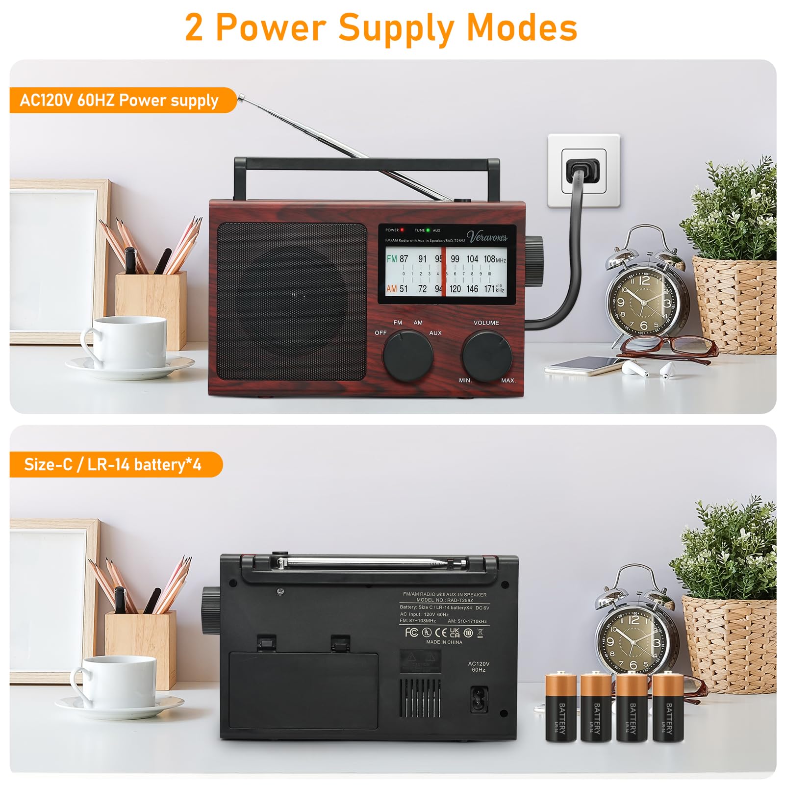 Veravoxes AM/FM Radio – Bass Control & Dual Power