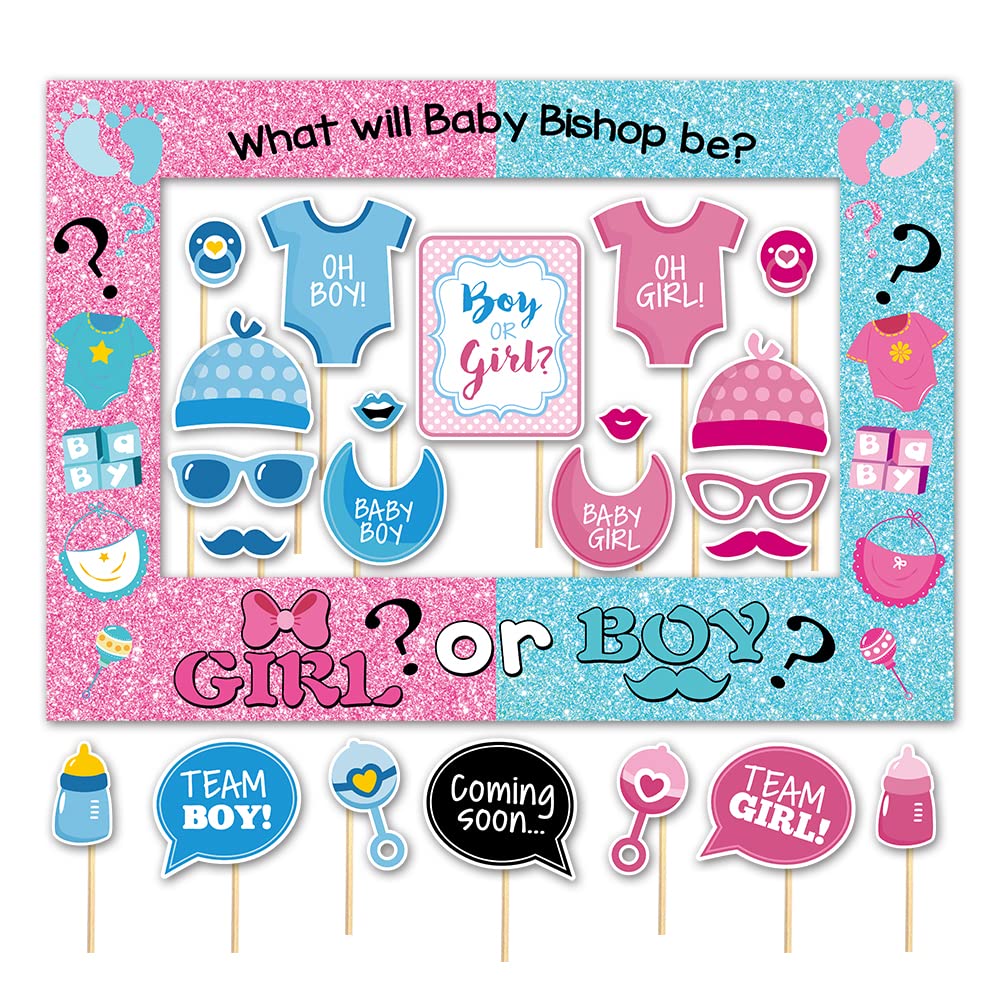 SWYOUN Baby Gender Reveal Photo Booth Frame Party Supplies Boy - Product Imagery