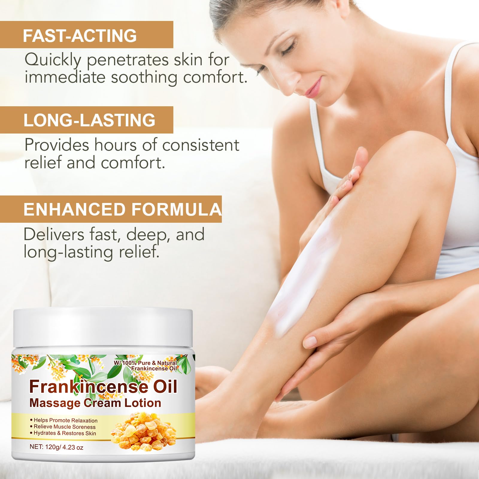 Generic frankincense balm moisturizer for anti-aging, muscle relief, and dry skin care, shown in a jar with a natural, creamy texture.