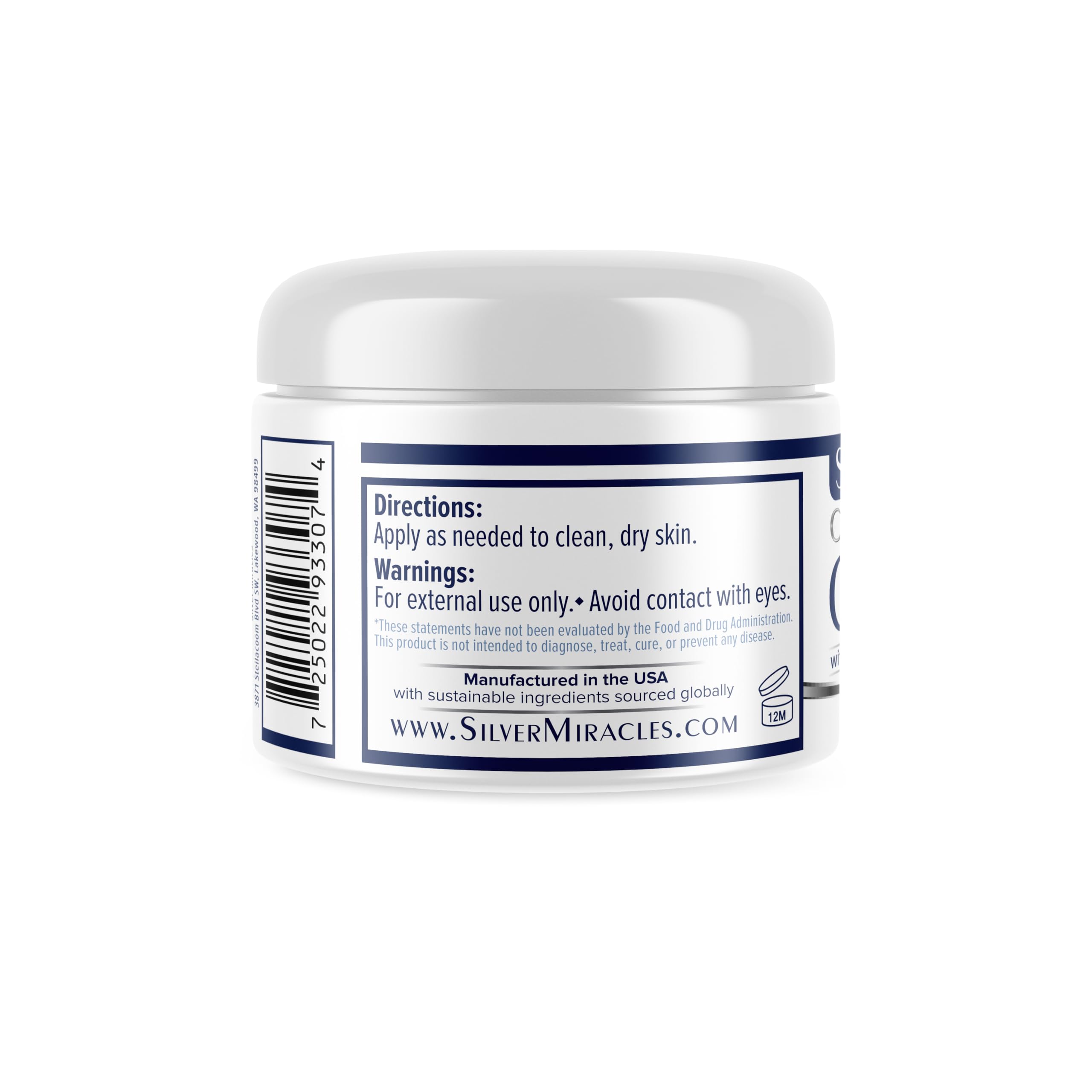 Silver Miracles Silver Colloidal Silver Cream 4oz scent-free skin moisturizer with a smooth, creamy texture for hydration and skin soothing.