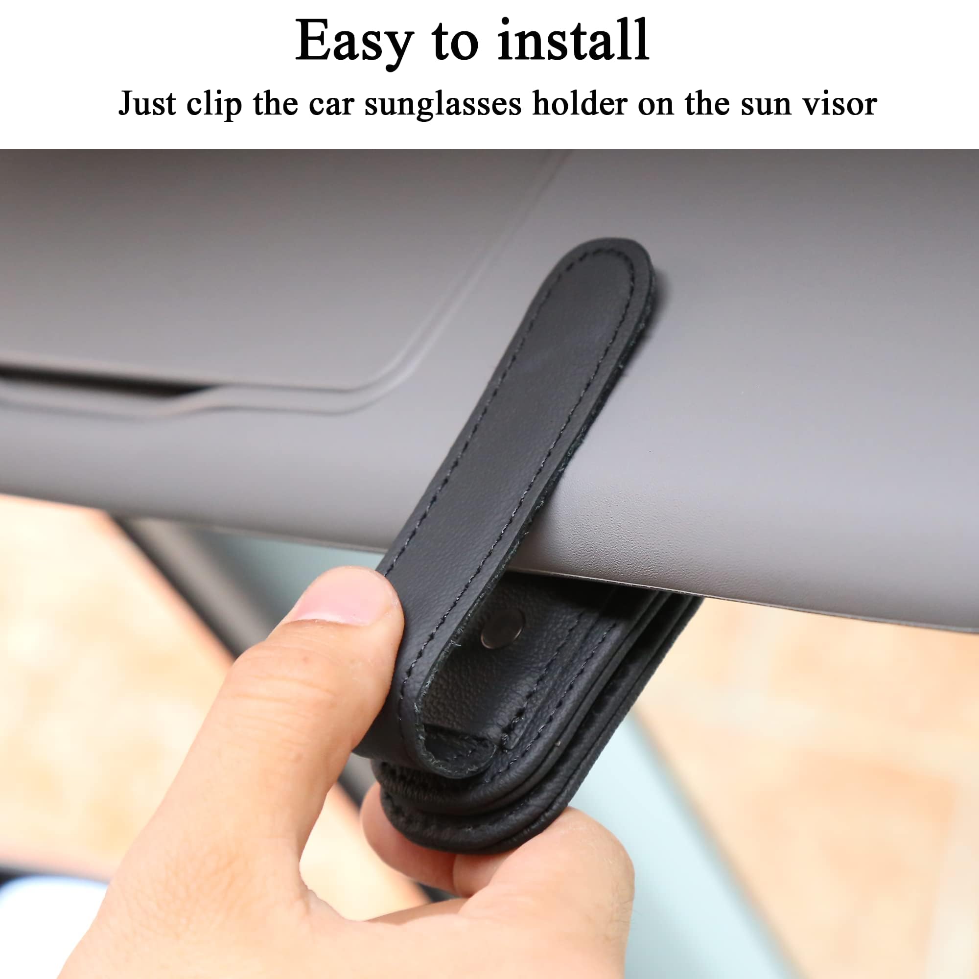 KIWEN Sunglasses Holders for Car Visor, Magnetic Leather Glasses by KIWEN - Angle View 5