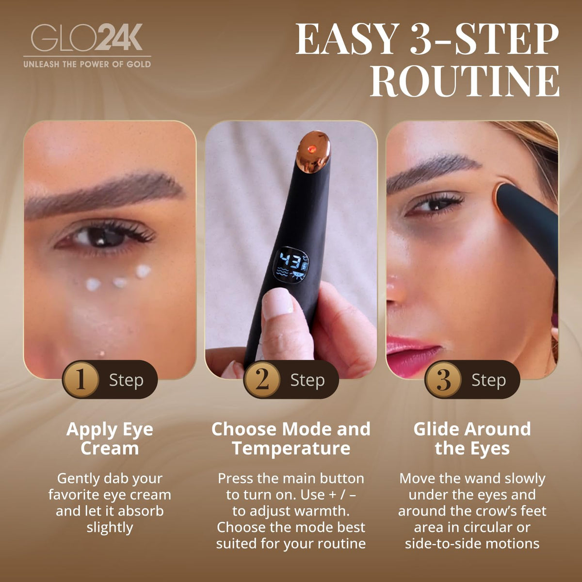GLO24K Heated Eye Massager Wand with Vibration for Under Eye - GLO24K UNLEASH THE POWER OF GOLD Official Imagery - 6