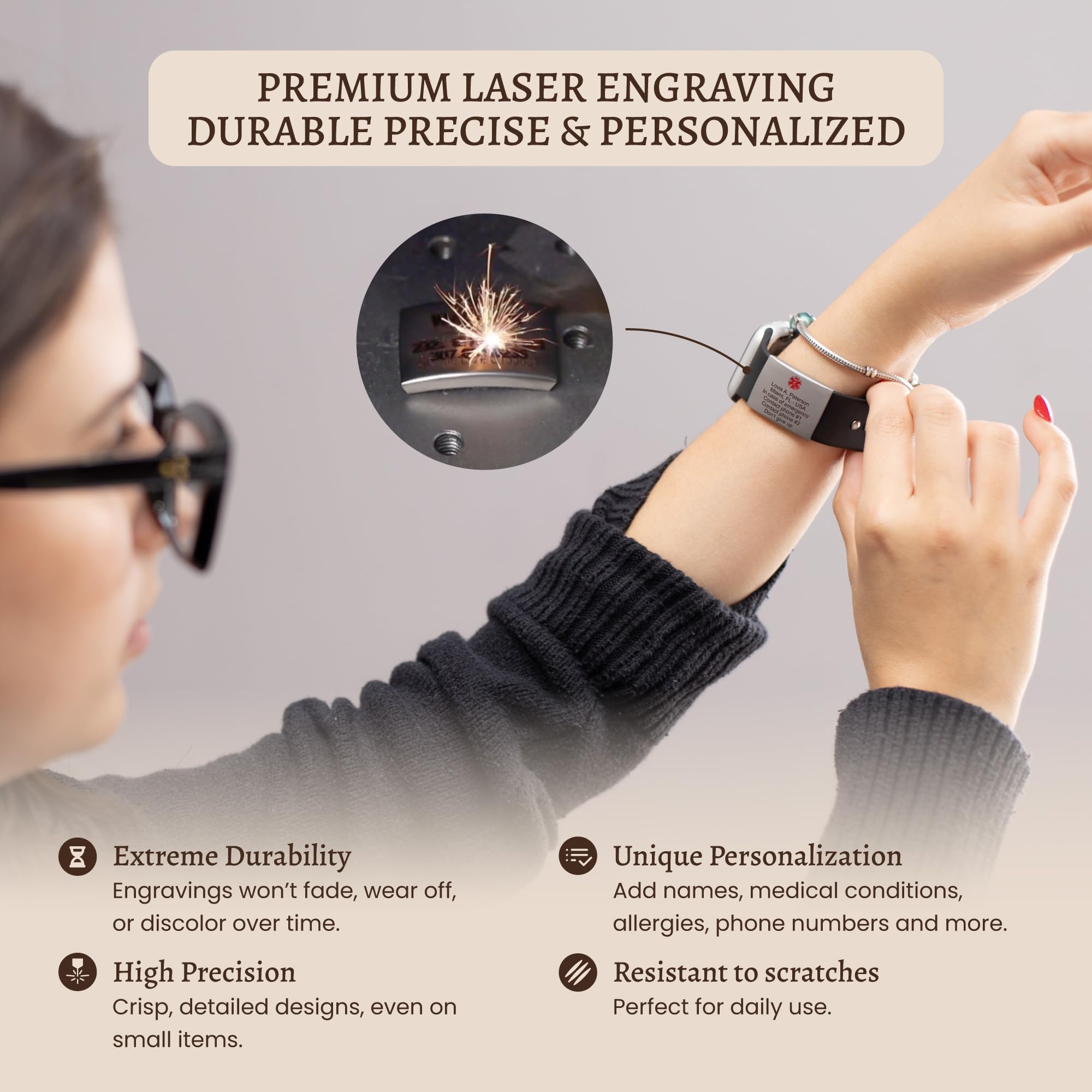 MIA·MIA Alert ID Tag for Watch Band, Laser Engraved Apple Watch Safety - View 2