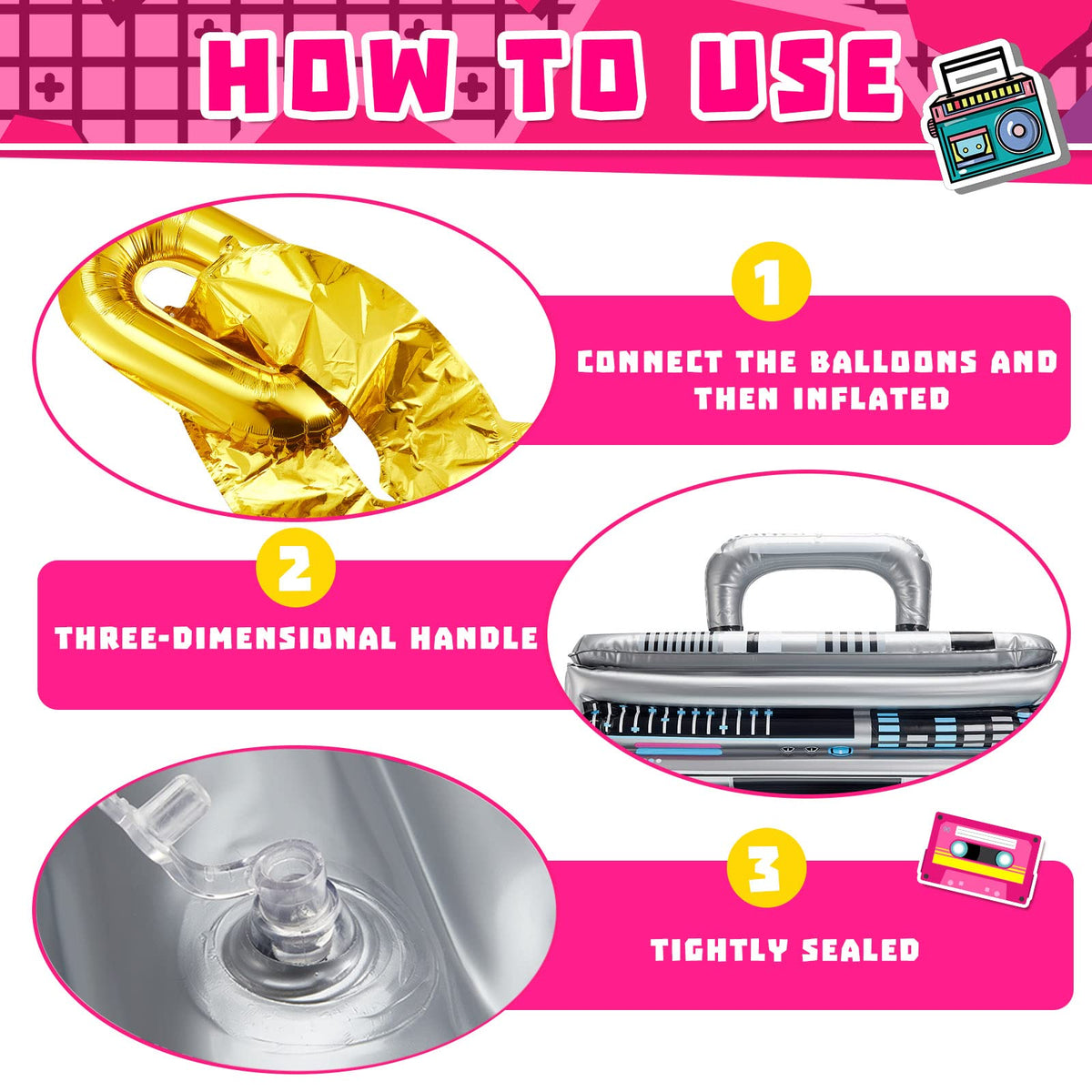 22 Pcs 80s 90s Party Decorations Inflatable Boom Box - Cunhill Official Imagery - 5