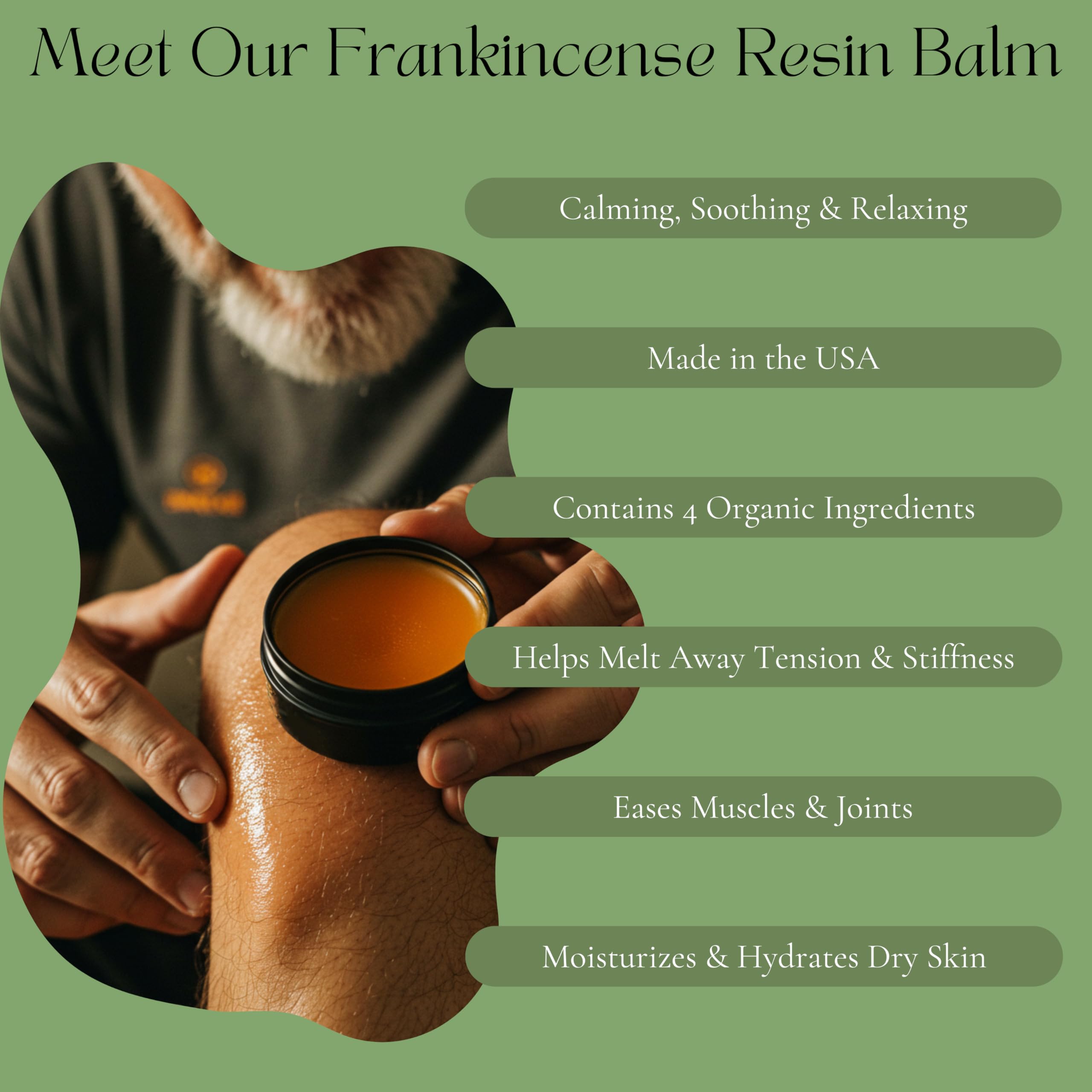 Beauty Glow Frankincense Resin Balm for muscles, joints, and skin hydration in a natural moisturizer jar.