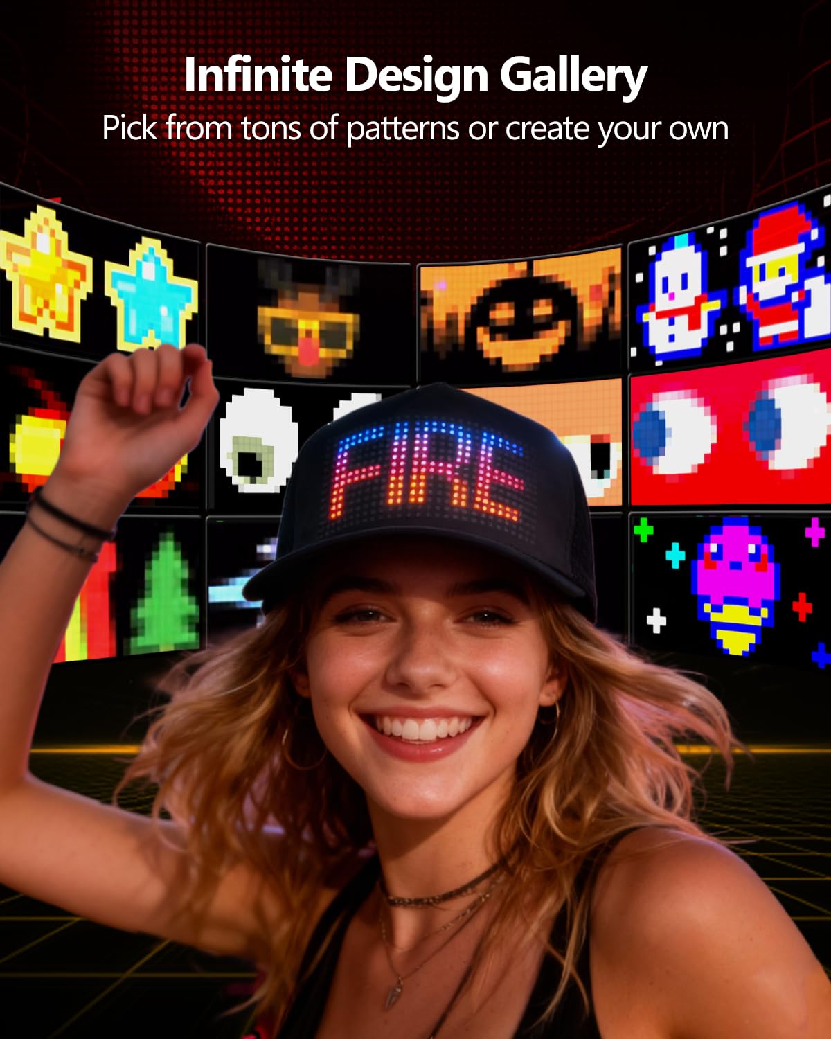 Programmable LED Hat Bluetooth App Control Custom Text Smart - JDVOOTD Official Imagery - 3