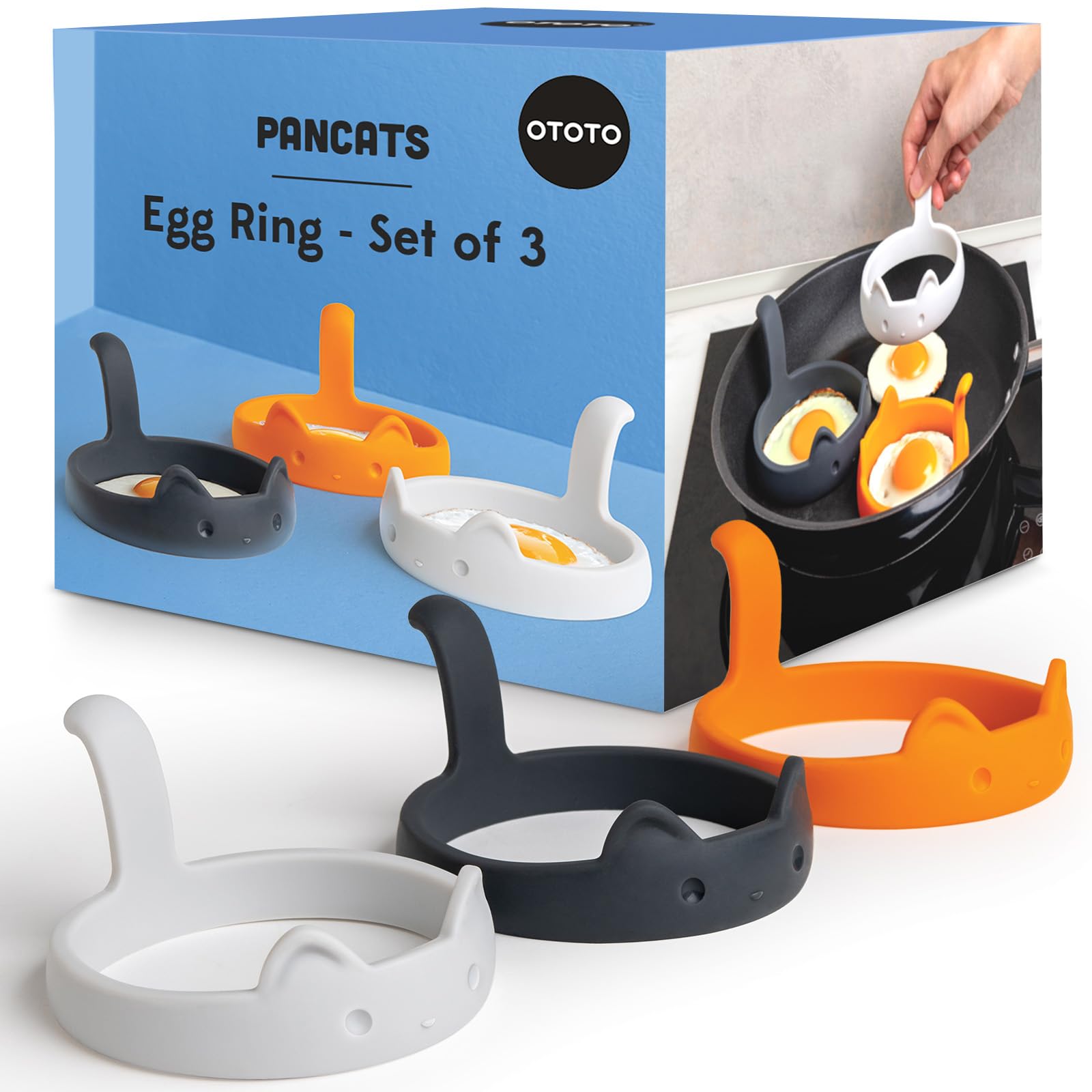 OTOTO PanCats Egg Ring Set of 3 - Silicone Egg Rings for Frying Eggs, - View 1