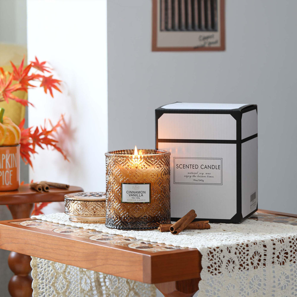 Fall Candle Cinnamon Vanilla Spice Candles 19oz Large Candle - SUPREME LIGHTS ·2017· Official Imagery - 6