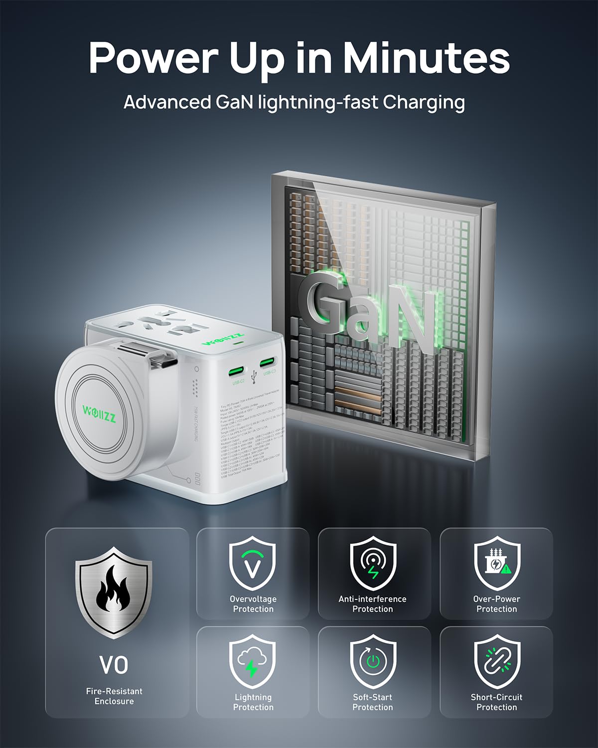 75W GaN Fast Charging European Plug Travel Universal Adapter - wollz Official Imagery - 8
