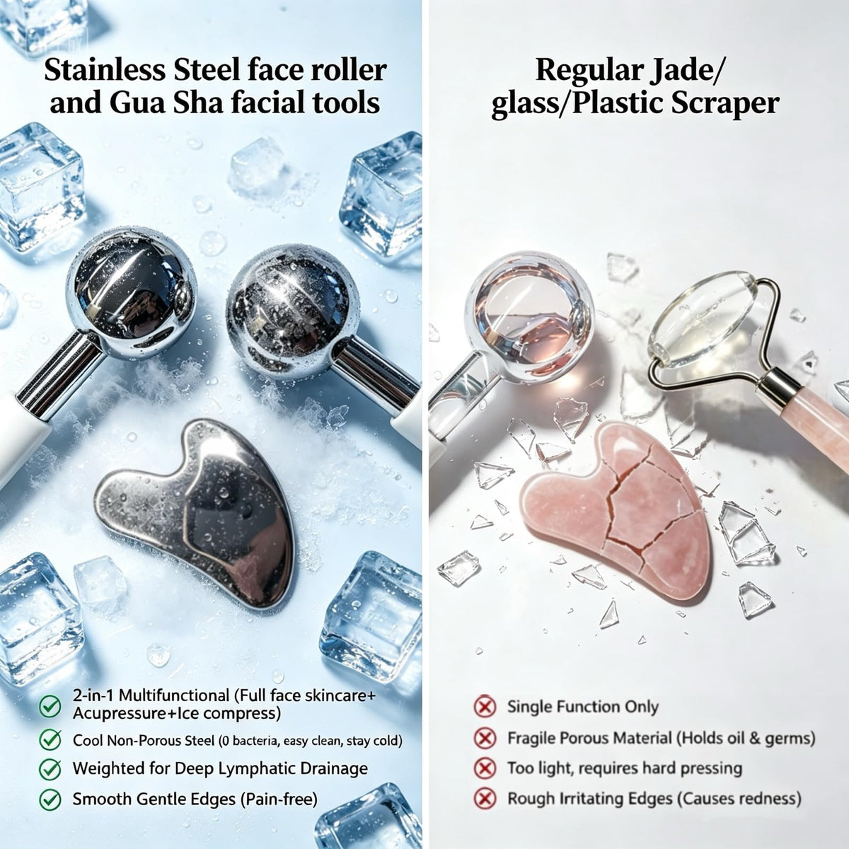 304 Stainless Steel Ice Roller for Face Eyes with Gua Sha 3 - GLOLAKE Official Imagery - 5