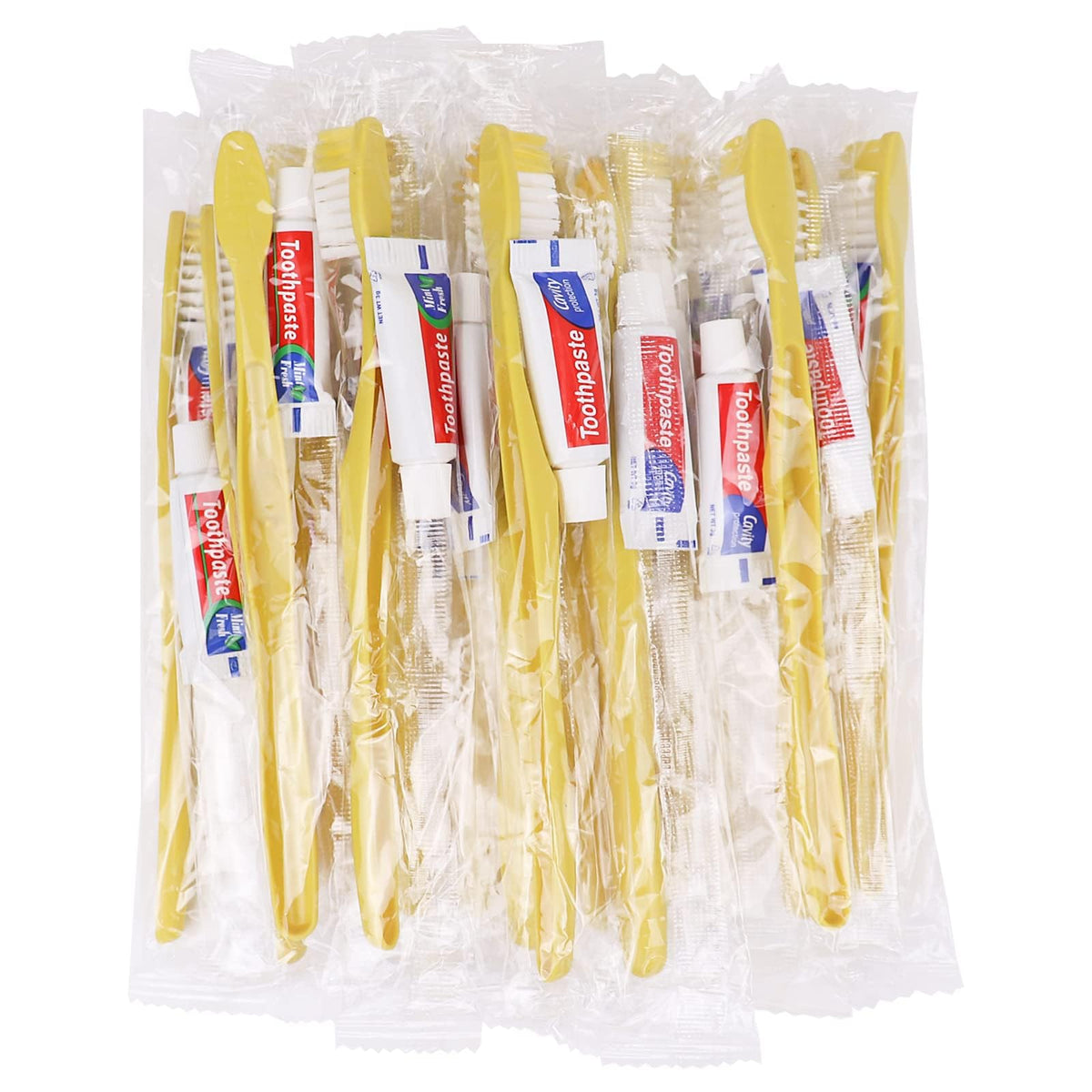 Disposable Toothbrushes with Toothpaste 200 Pack Yellow - Xuezoioy Official Imagery - 1