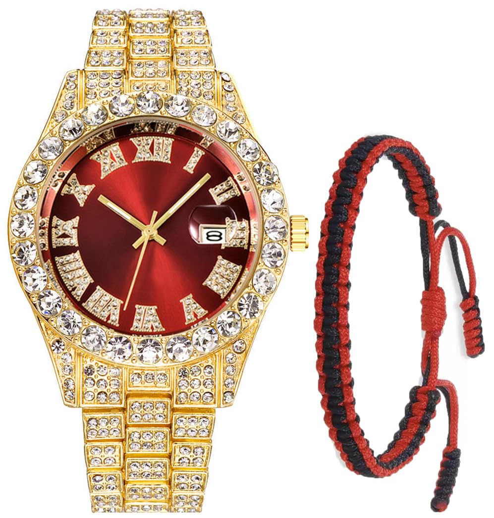 Unisex Crystal Rhinestone Watch Roman Numerals Big Dial Hip Hop - Product Imagery