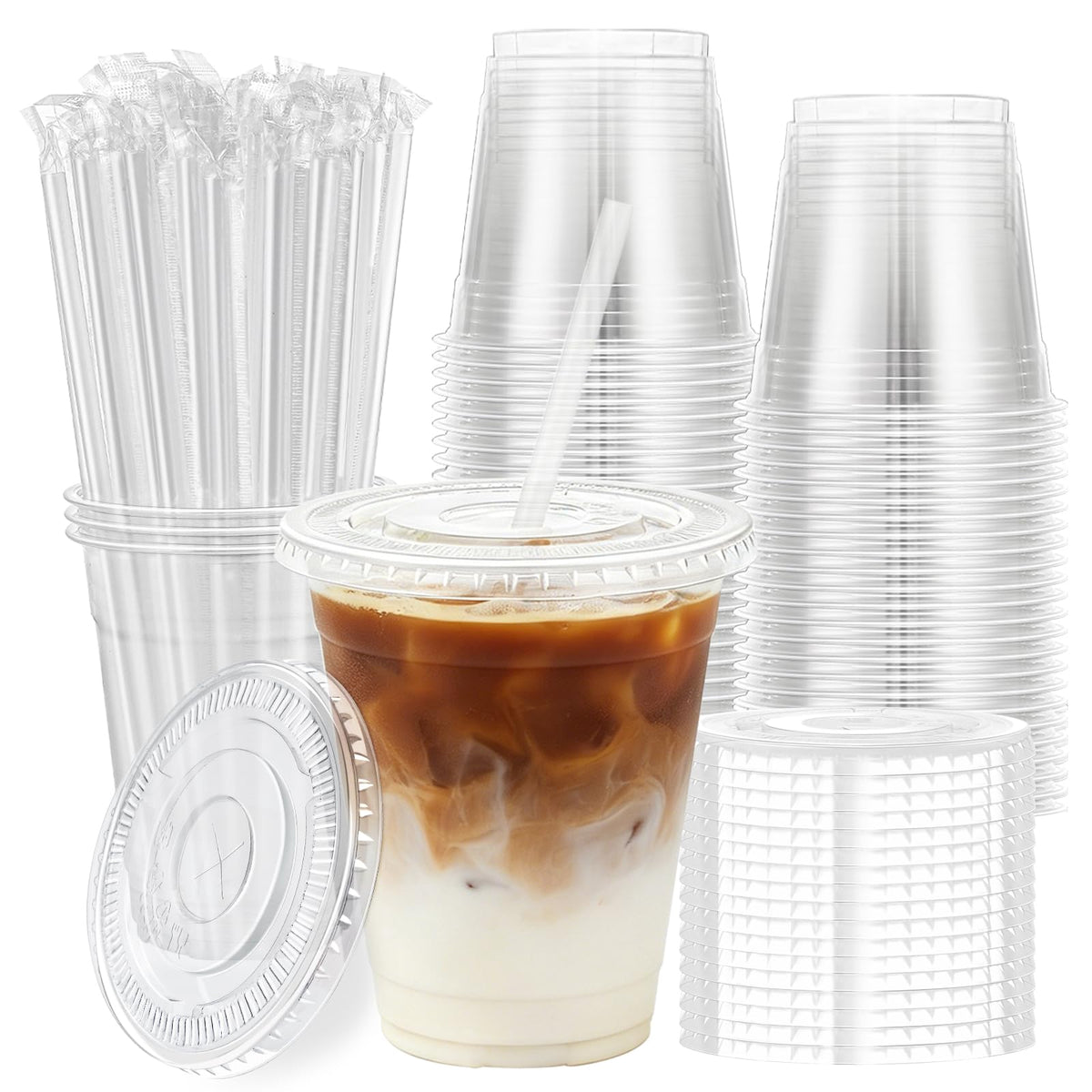 Lamosi 100 Pack 16 oz Clear Plastic Cups with Lids and - Lamosi Official Imagery - 8