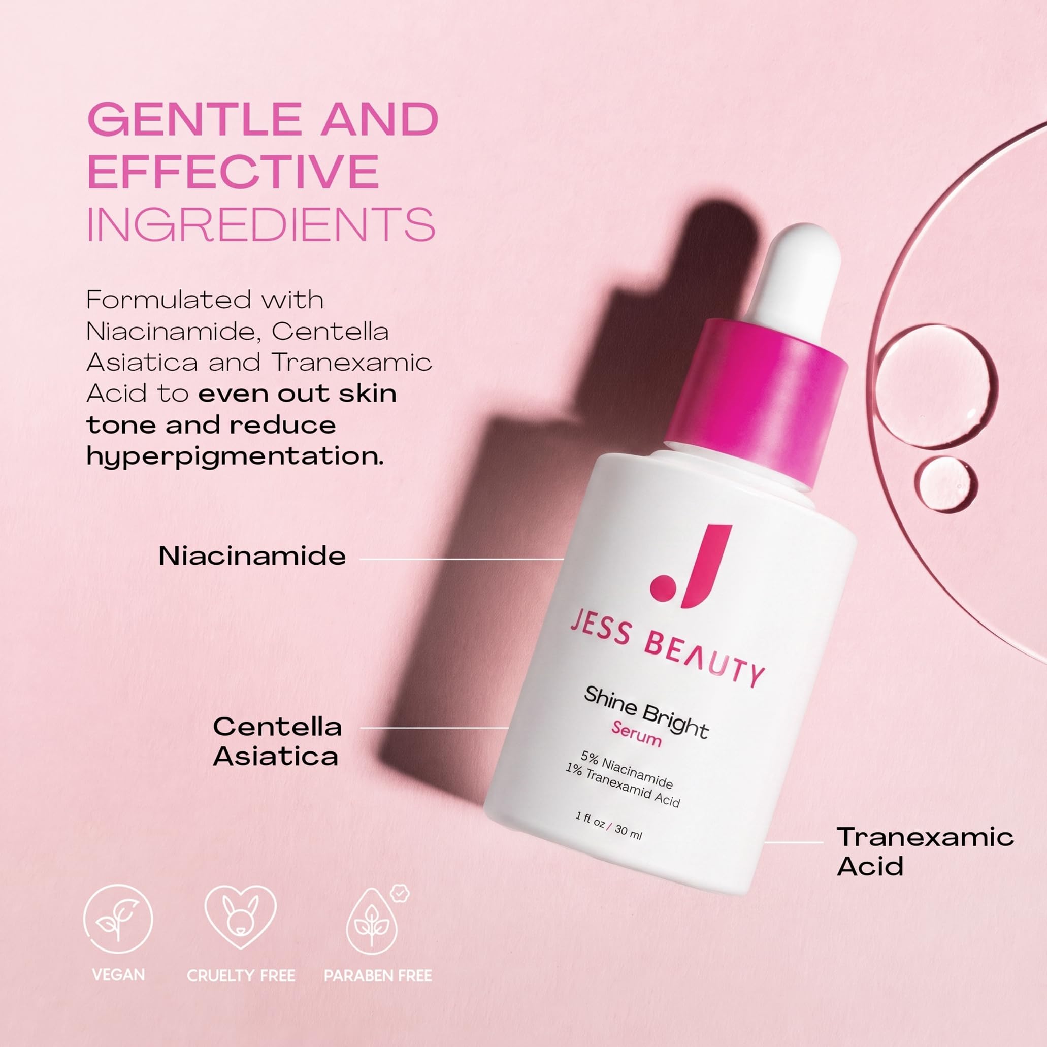 JESS BEAUTY | Shine Bright Serum | Niacinamide & Tranexamic Acid | for Dark Spots, Uneven Skin Tone & Radiant Glow | Hydrating & Brightening, Beta-Glucan & Centella Asiatica | Korean Skincare 1 fl oz - JESS BEAUTY Official Product View 5