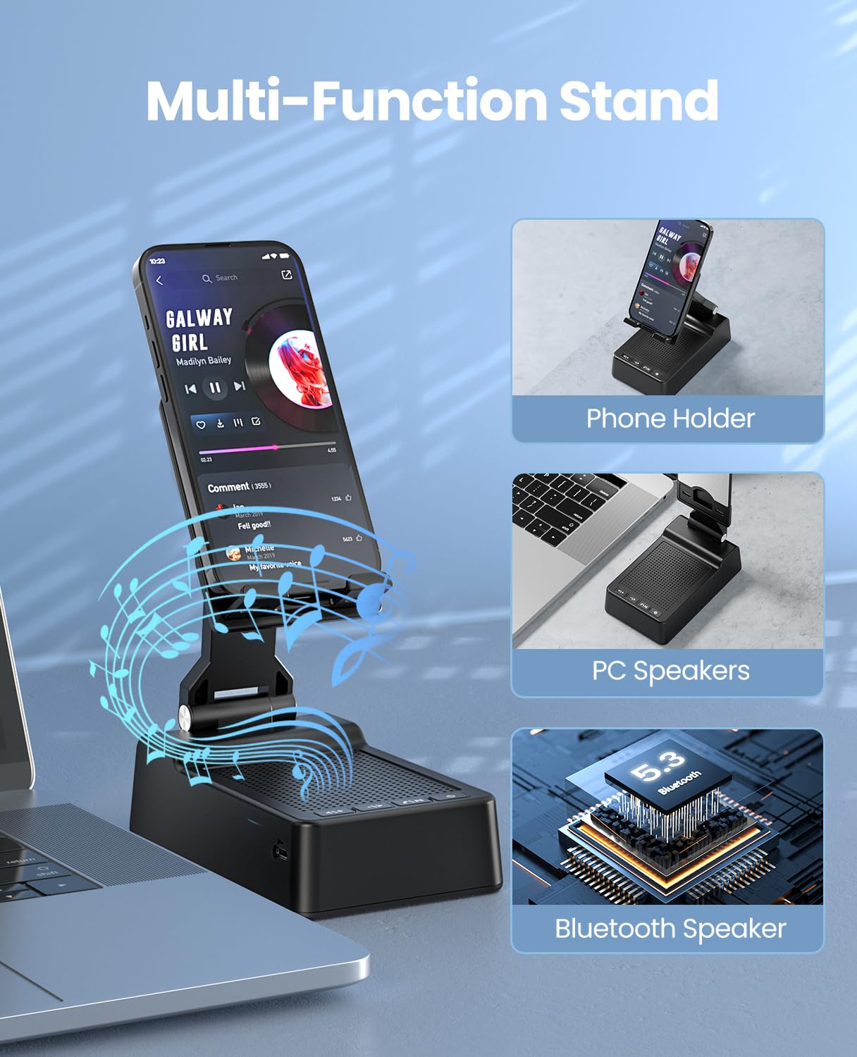 FRONTSUN Gifts for Men Women, Phone Stand with Bluetooth Speaker, by FRONTSUN - Angle View 3
