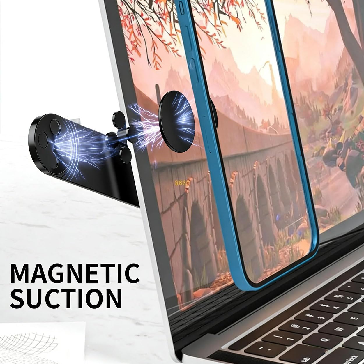 TsuvyXeg Phone Holder Magnetic Stand Bracket Adjustable Computer Monitor Side Mount for Laptop Desktop