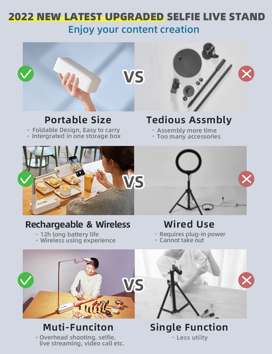 Selfie Stand with 360 Rotates Phone Holder Foldable - Woumlaiy Official Imagery - 3