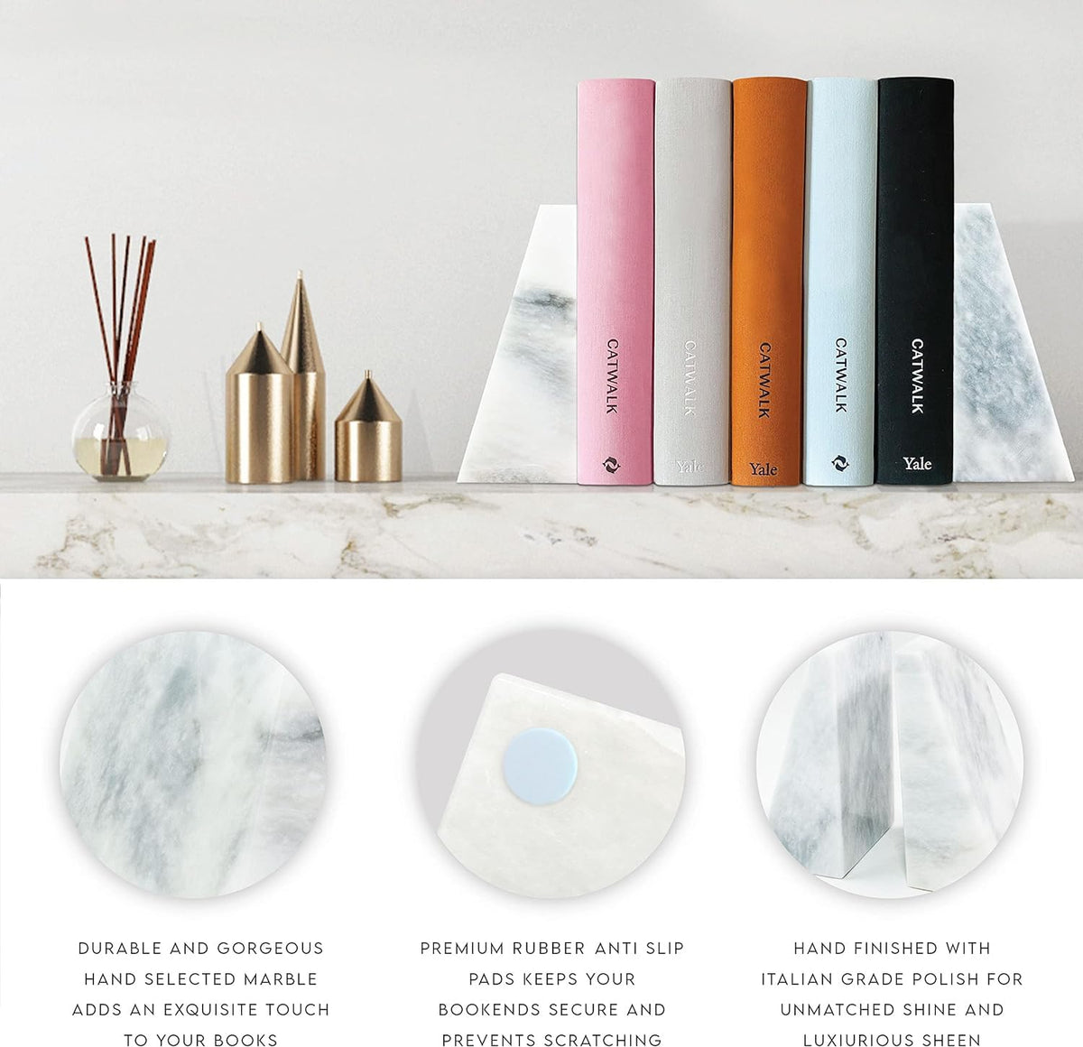 Ottimo Polished Heavy Stone Marble 6 Book Ends for Bookshelf - Ottimo Official Imagery - 6