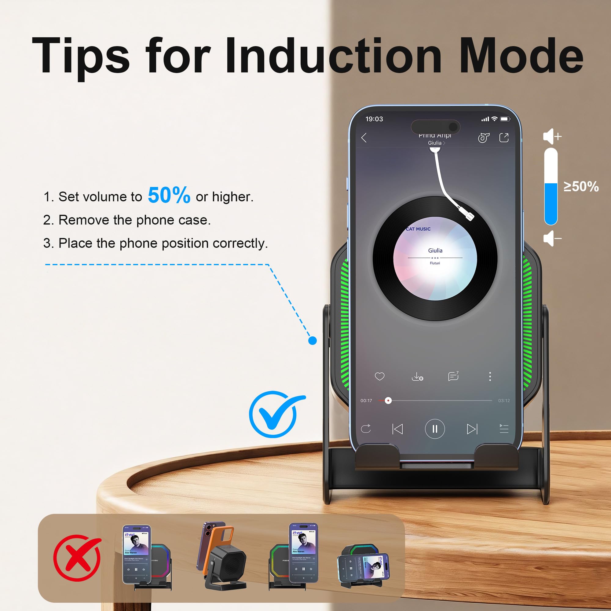 Passau Wireless Induction Bluetooth Speaker with Phone Stand RGB by Passau - Angle View 9
