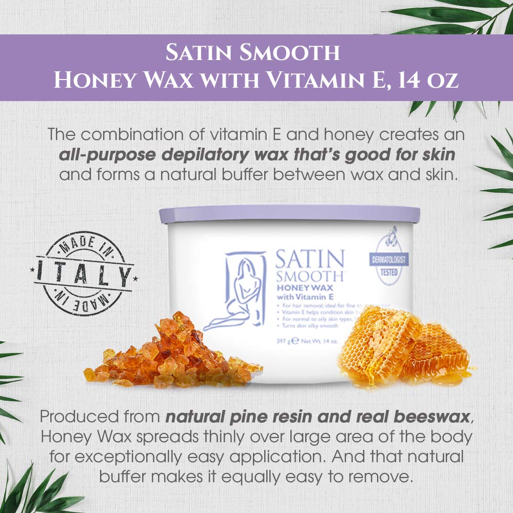 Satin Smooth Honey Wax with Vitamin E, Hair Removal Wax for Sensitive Skin, Full Body Waxing, Ideal for Coarse and Medium Hair, 14oz - SATIN SMOOTH Official Product View 4