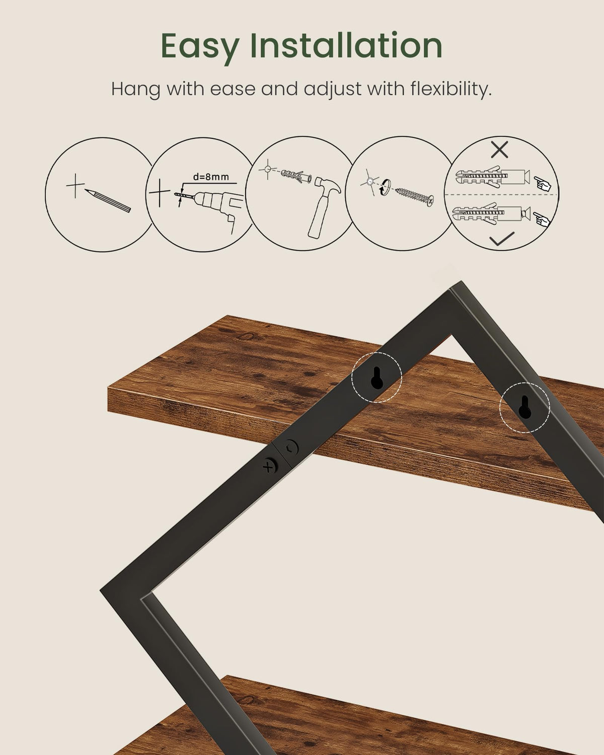 Floating Shelves Set of 2 Wall Shelves 2 Tier Hanging - CHOEZON Official Imagery - 6