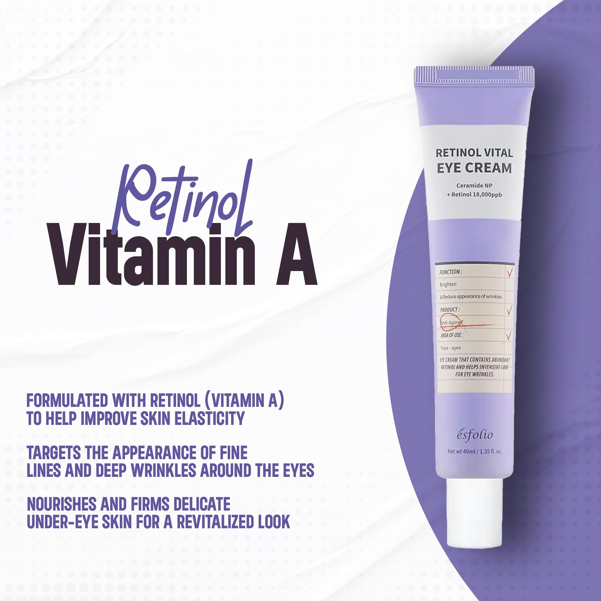Esfolio Retinol Vitamin A Eye Cream, Daily Skin Care for Under - esfolio