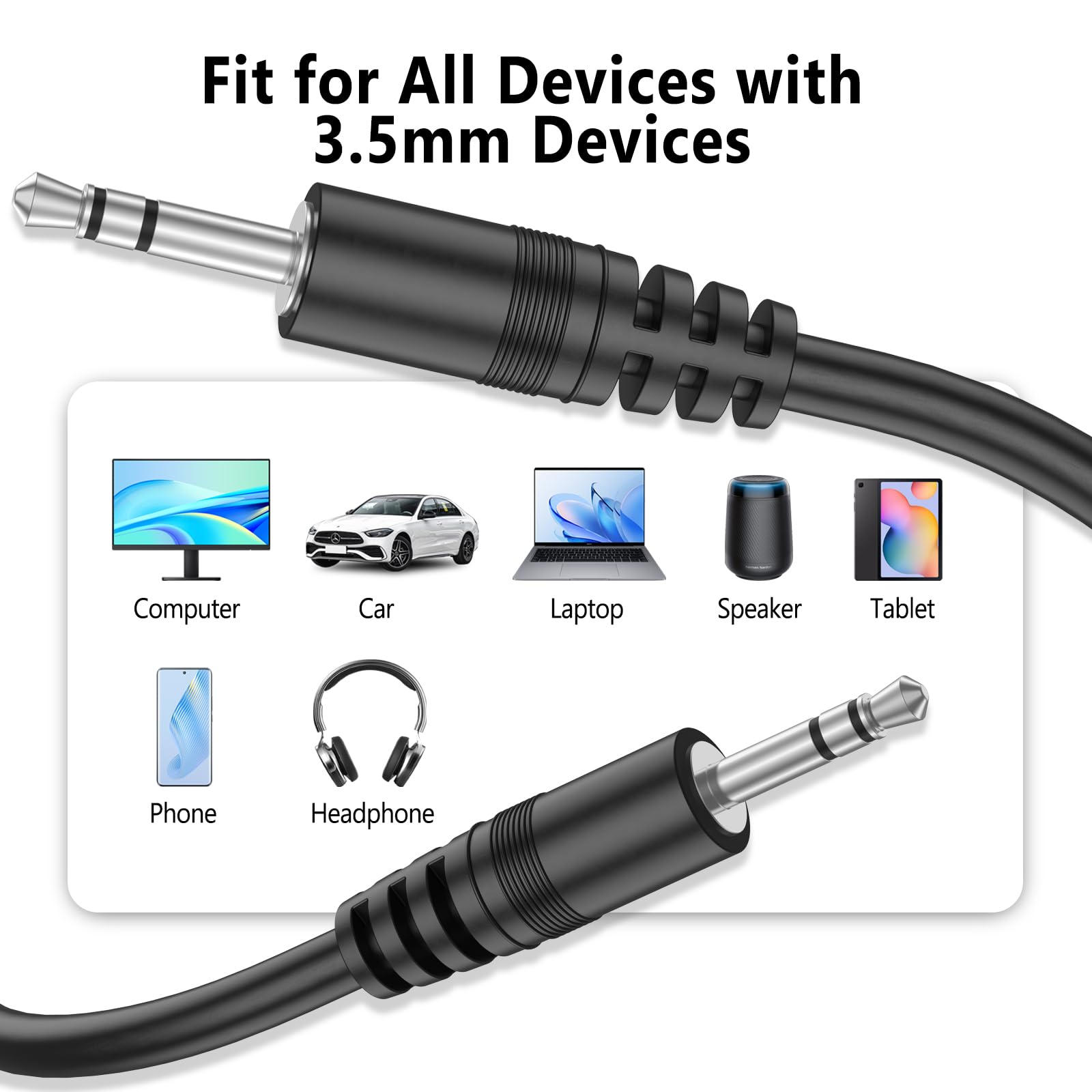Amzpas 3.5 mm Aux Cable, Stereo Audio Jack to Jack Cable for Car by Amzpas - Angle View 4
