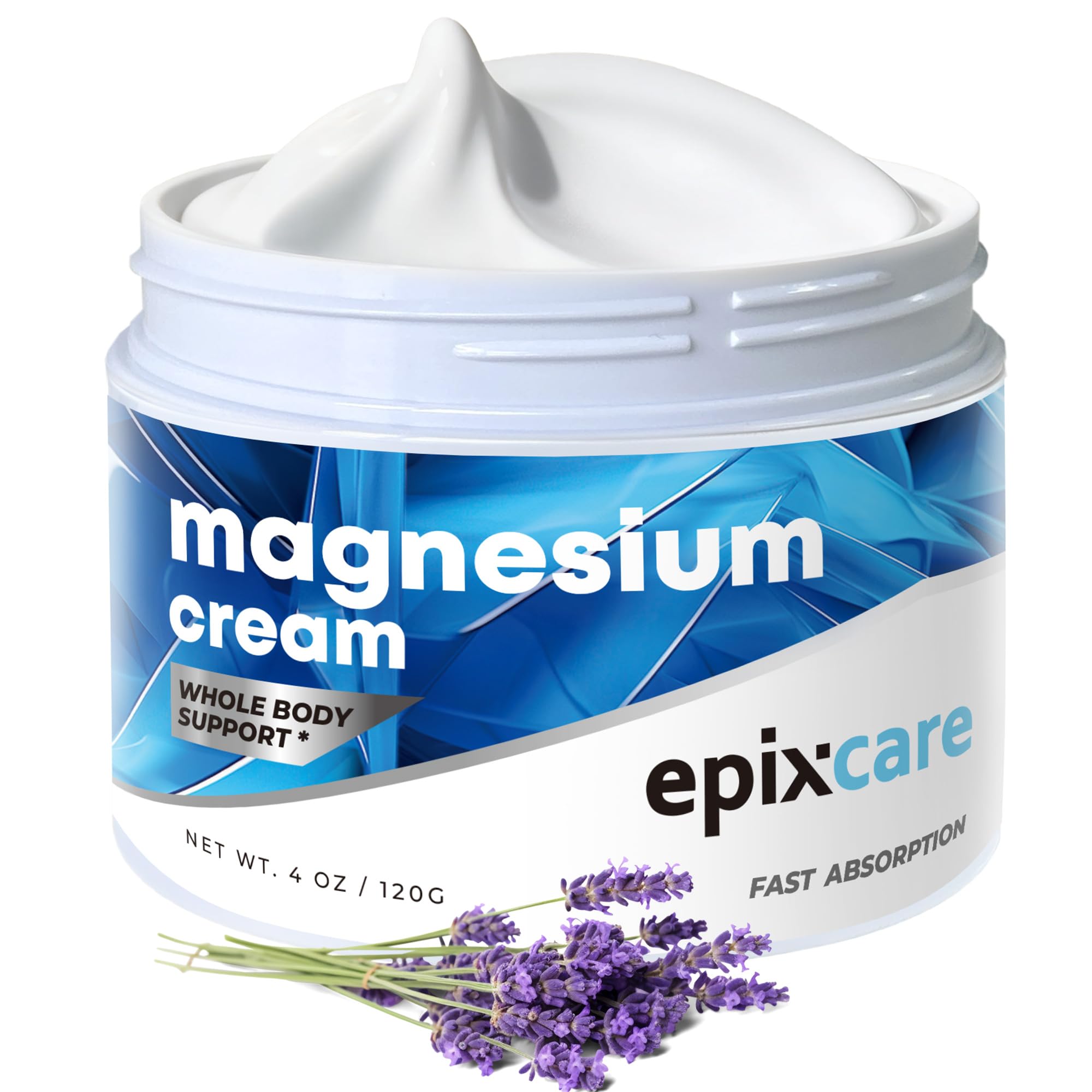 EpixCare Magnesium Cream skin moisturizer in 4oz jar, designed for neuropathy relief and relaxation with soothing magnesium.
