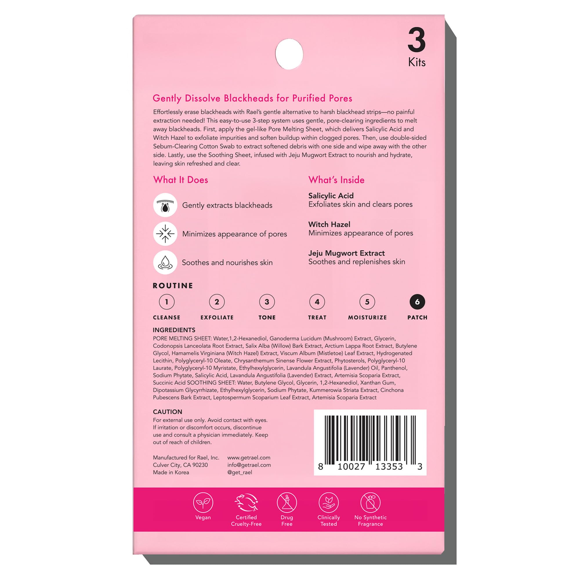 Rael Miracle Melting Pack, Gentle Blackhead Remover, Nose Strips - Rael