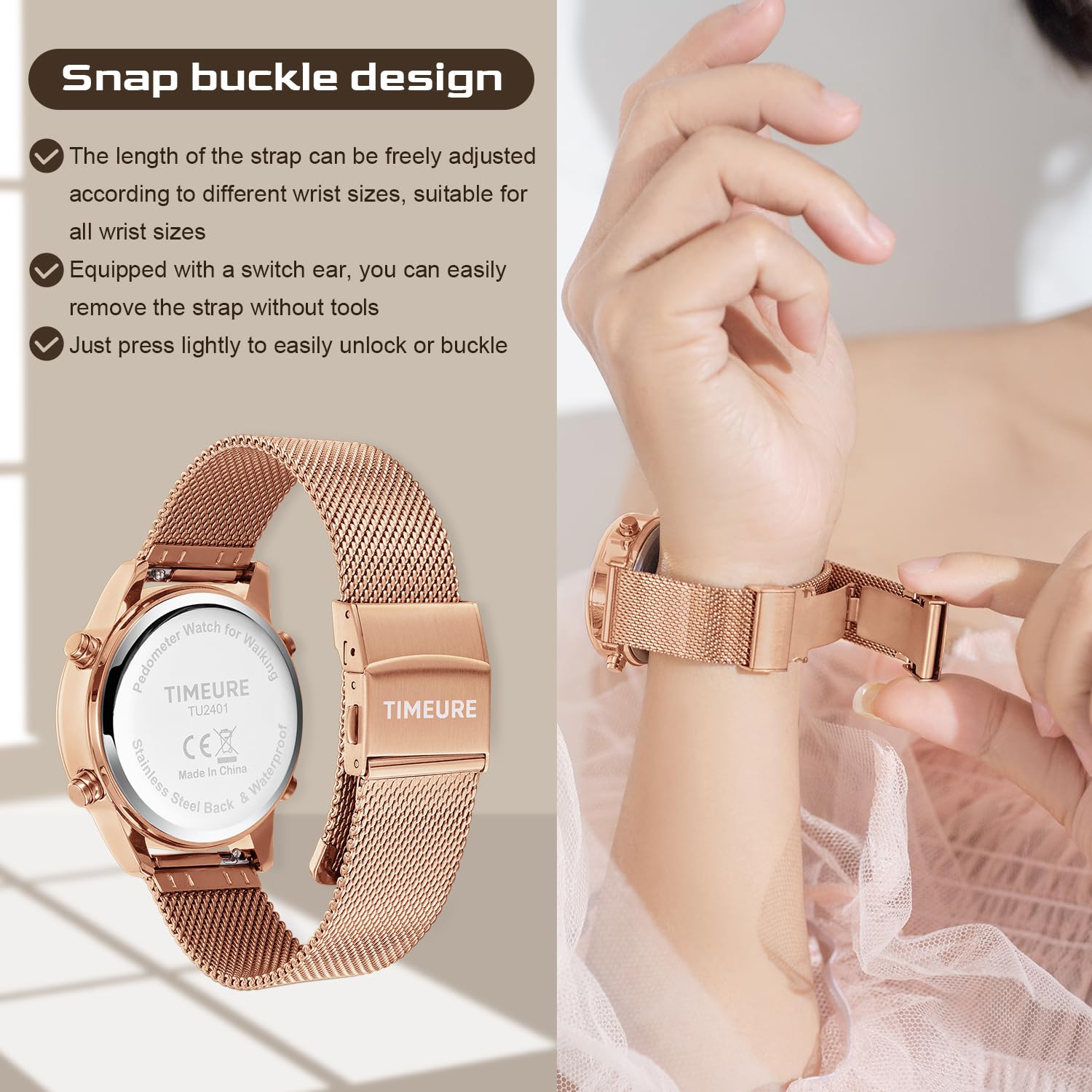 TIMEURE Pedometer Watch for Women, Step Counter Watch, No App or Charg - View 4