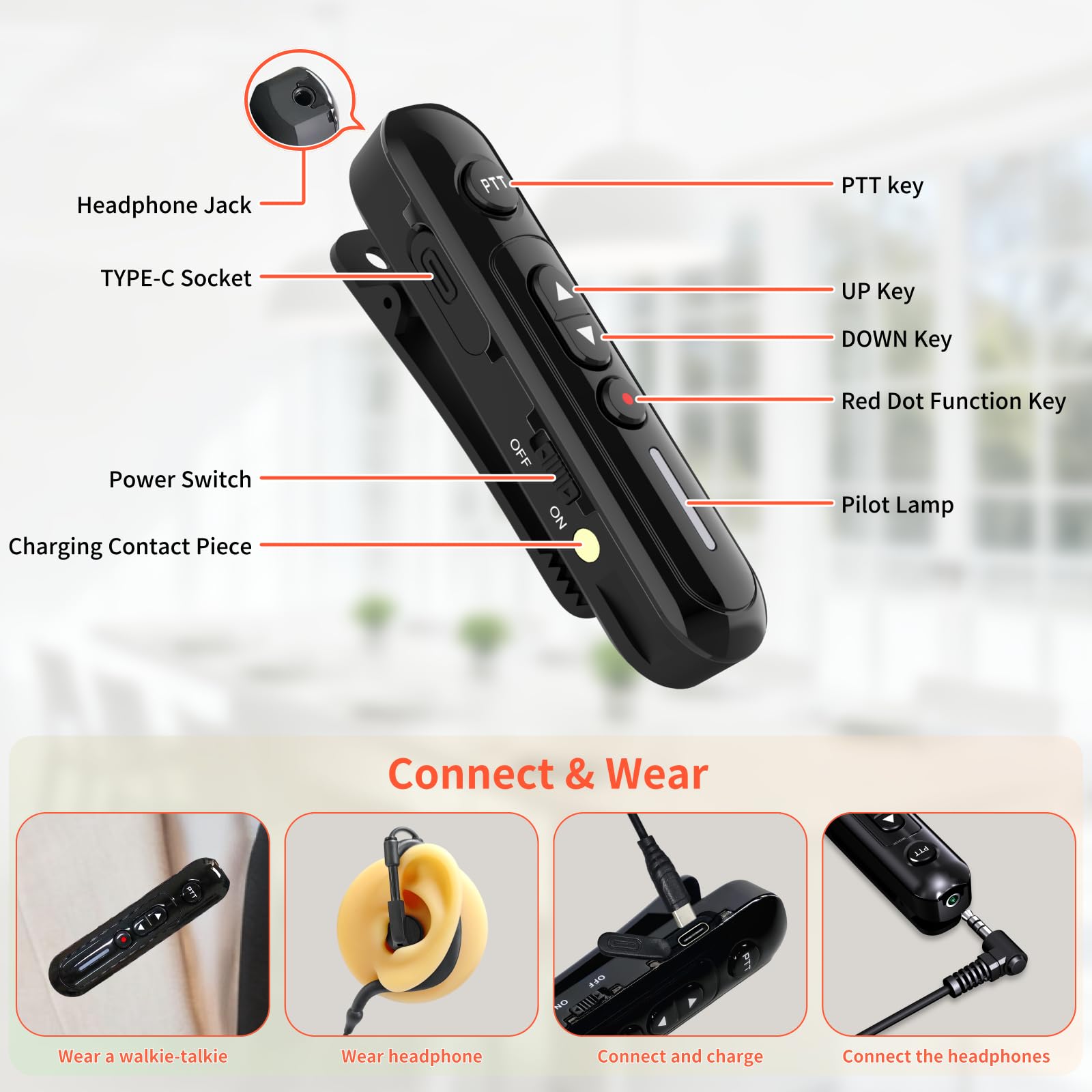 VROESA Super Mini Walkie Talkies Pro Two Way Radio with Earpieces by VROESA - Angle View 4