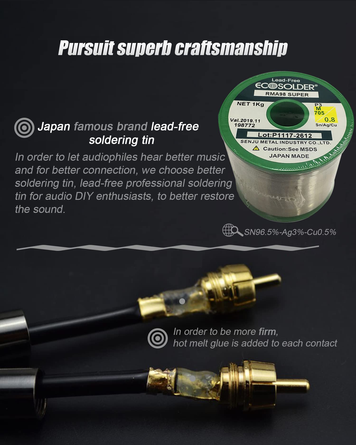 JORZOR Audiophile HiFi OFC Audio Cable 3.5mm Male to 2 RCA Male A by JORZOR - Angle View 2