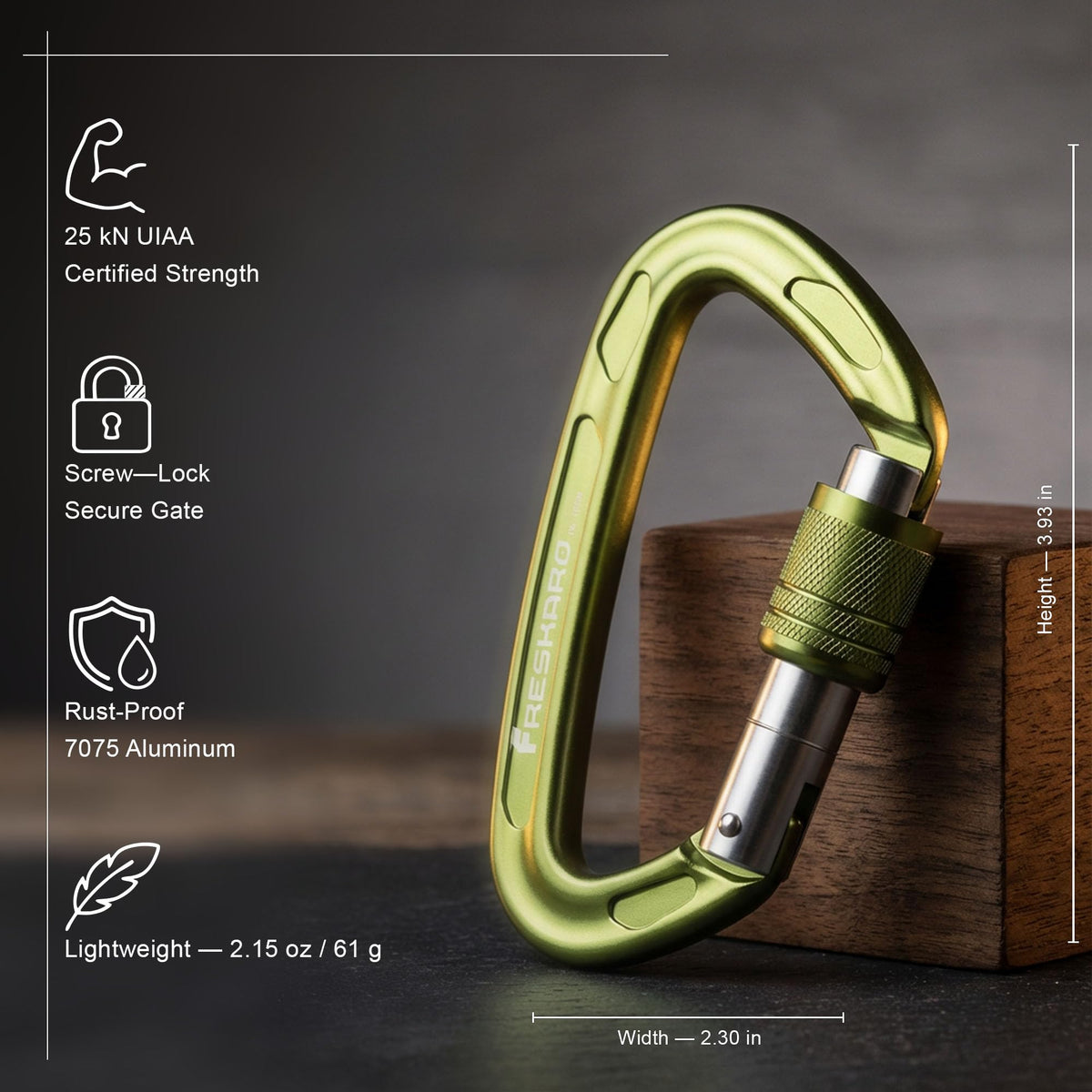 4inches 25kN 5621lbs Climbing Carabiners UIAA CE Certified - FresKaro Official Imagery - 3