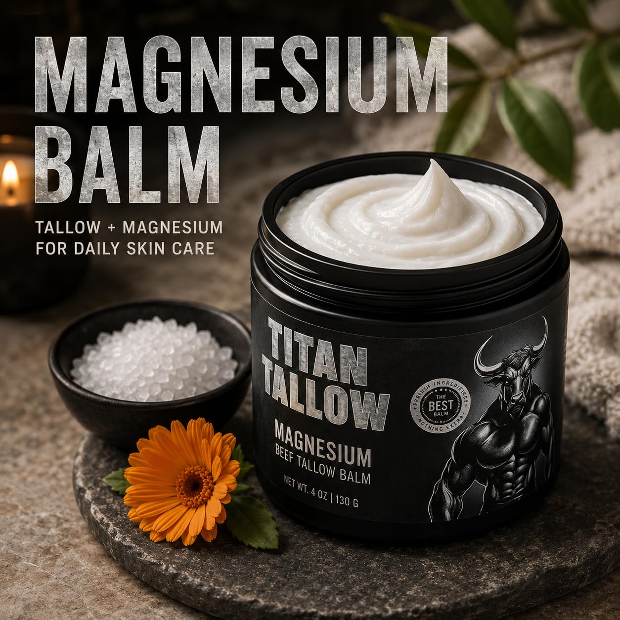 Balm for Face and Body with Magnesium - Grass-Fed, Grass-Finished Beef Tallow Moisturizer with Manuka Honey, Jojoba Oil, Rosehip Oil, Calendula Extract, and Vitamin E - Titan Tallow Official Product View 3
