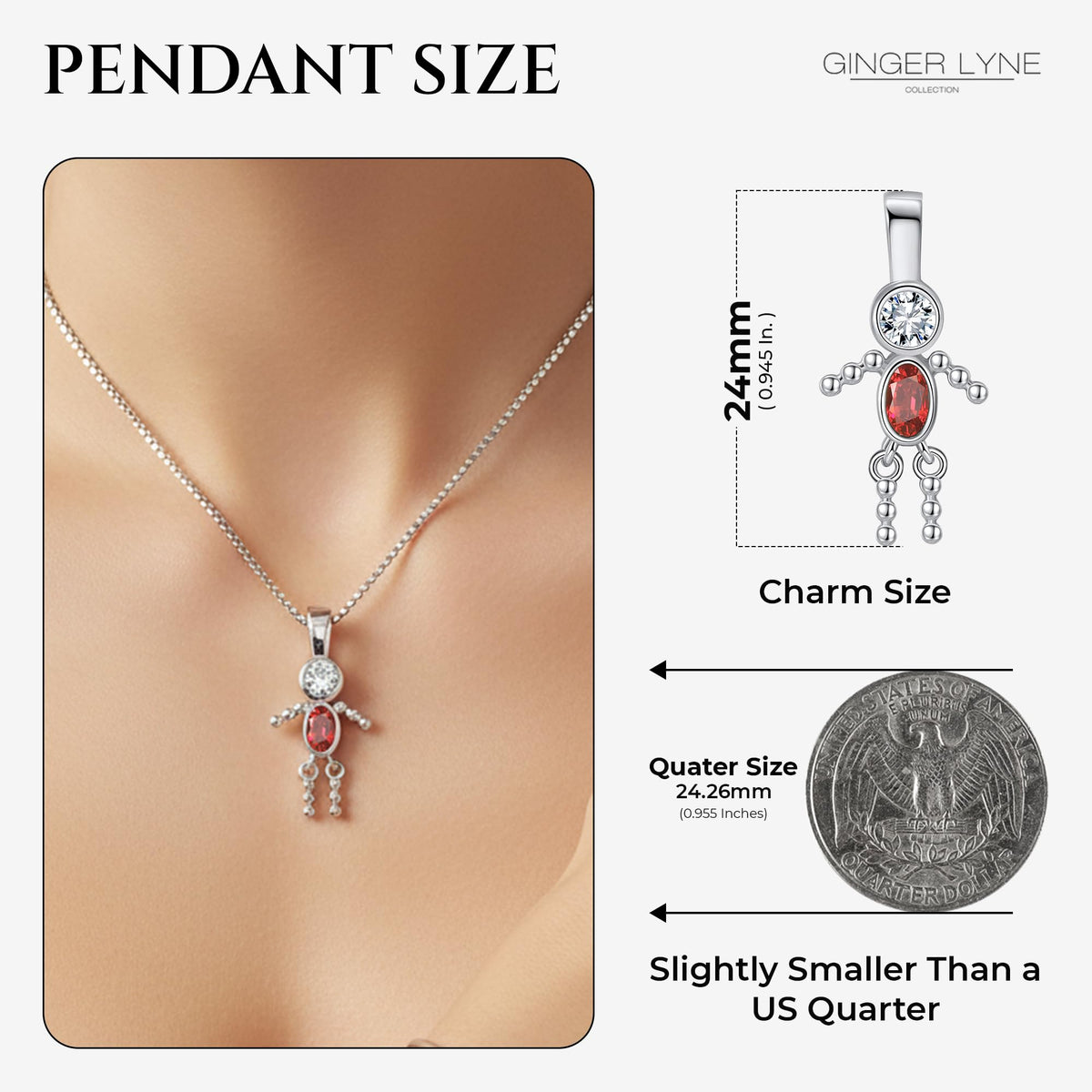 Baby Boy or Girl Charm Necklace for Mom CZ Birthstone - Ginger Lyne Collection Official Imagery - 3