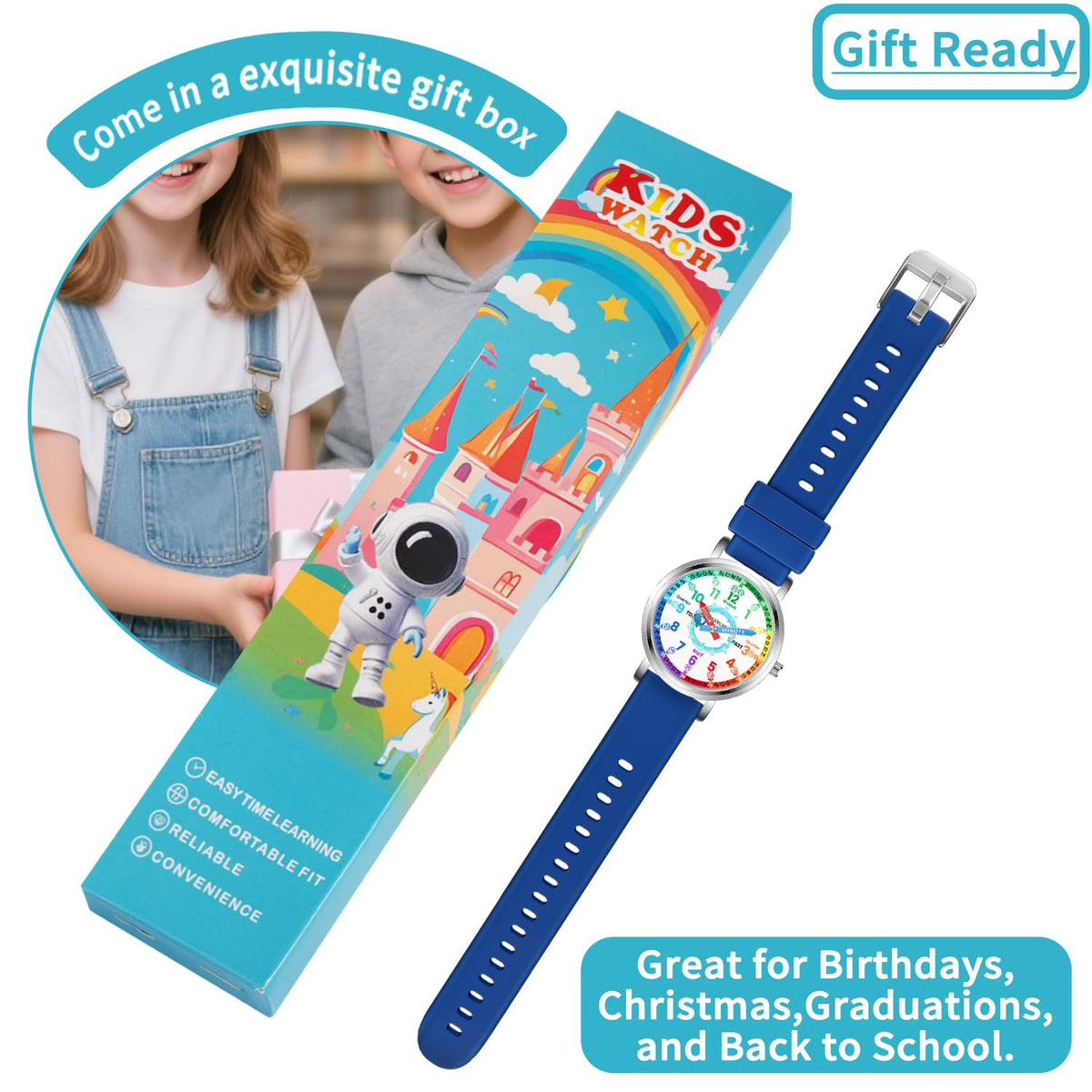Kids Analog Watch Learning Watch for Kids 8 12 Blue Cute - Afcrho Official Imagery - 8
