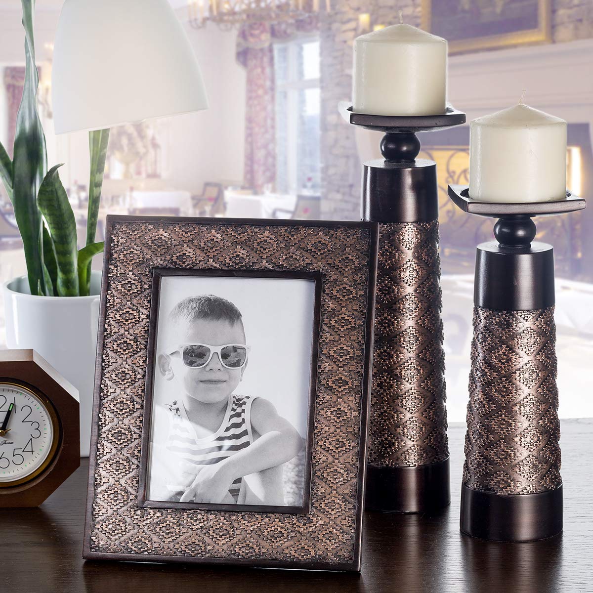 Creative Scents Dublin Brown Pillar Candle Holder Set of 2 - Creative Scents Official Imagery - 3