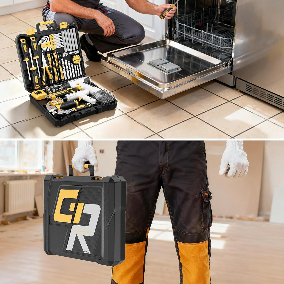 188PCS Yellow Cordless Drill Tool Set For Men Tool Kit For - GRENPRO Official Imagery - 8