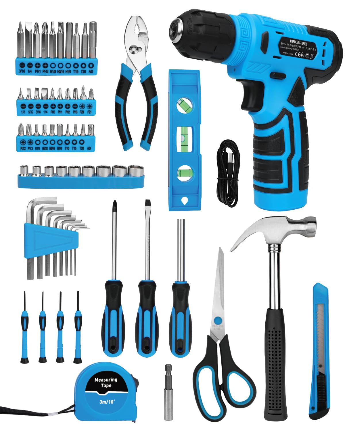 139 Piece Home Tool Kit with 8V Cordless Drill and Storage - Thatool Official Imagery - 6