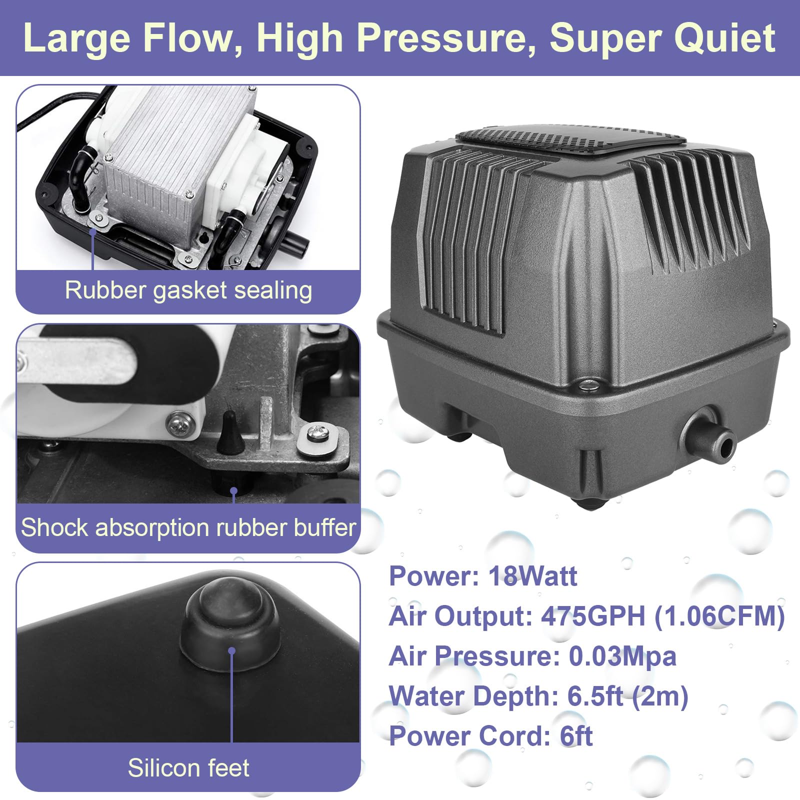 AquaMiracle Koi Pond Aerator Pond Air Pump with Self-Sinking Airl - AquaMiracle Official Product View 3