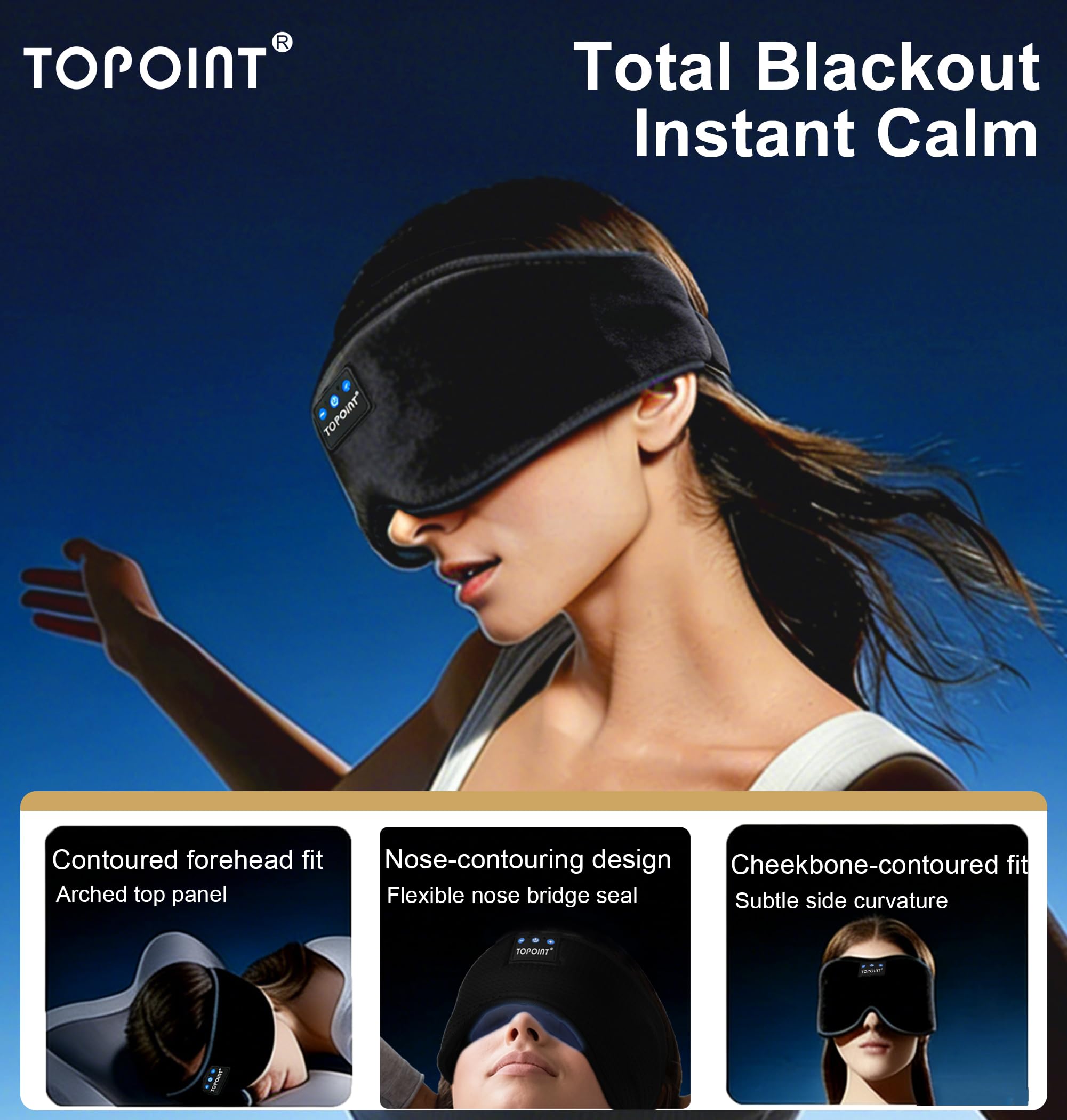 TOPOINT Sleep Mask with Headphones Bluetooth 5.4 Wireless, Sleep - TOPOINT Official Product View 2