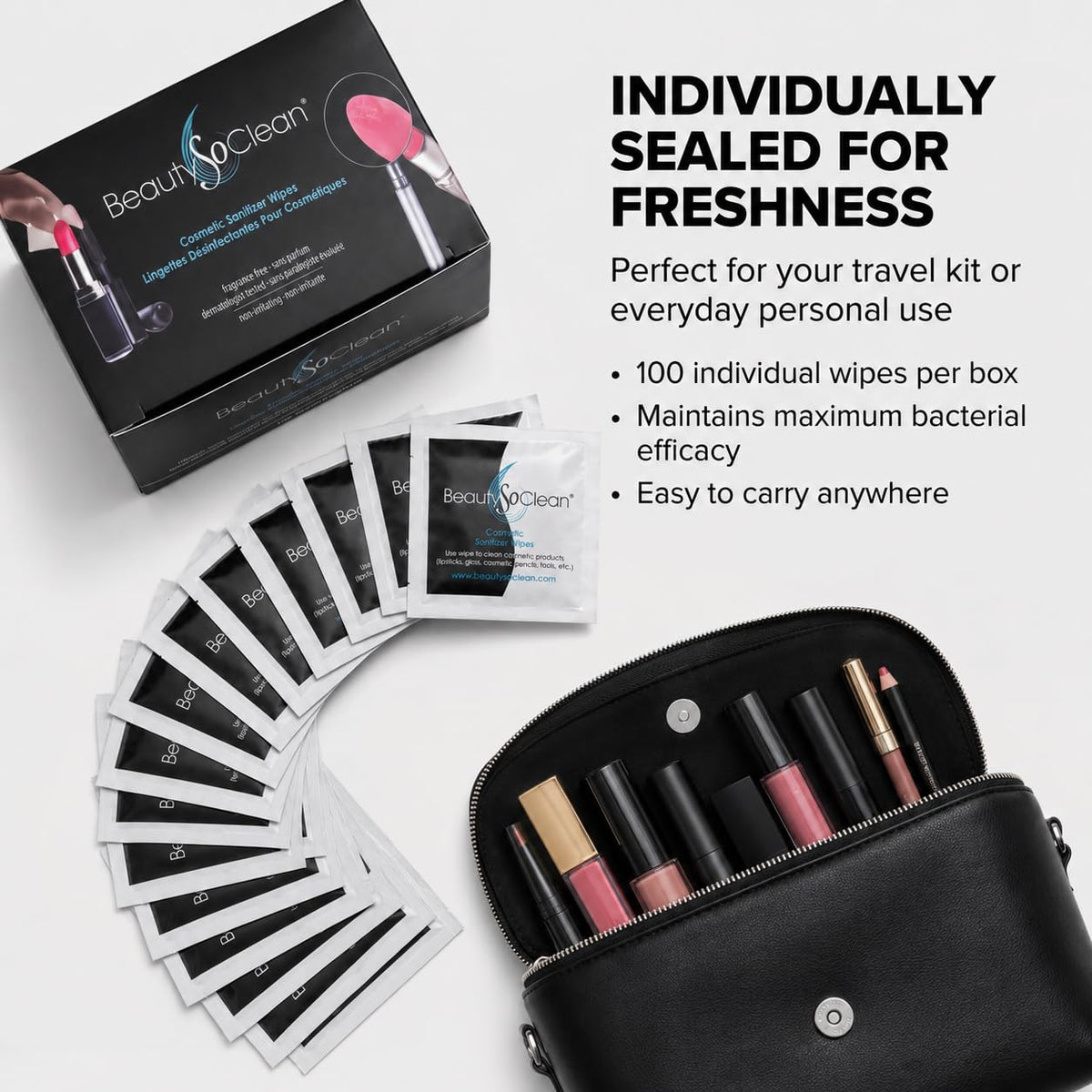 BeautySoClean Makeup Sanitizer Wipes - BEAUTYSOCLEAN Official Imagery - 4
