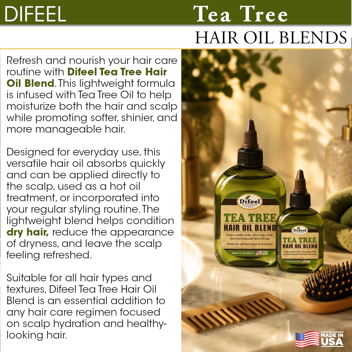 Difeel Tea Tree Hair Oil Blend 7.1 Ounces - Lightweight Hair and Scalp Treatment f - Difeel Official Product View 5