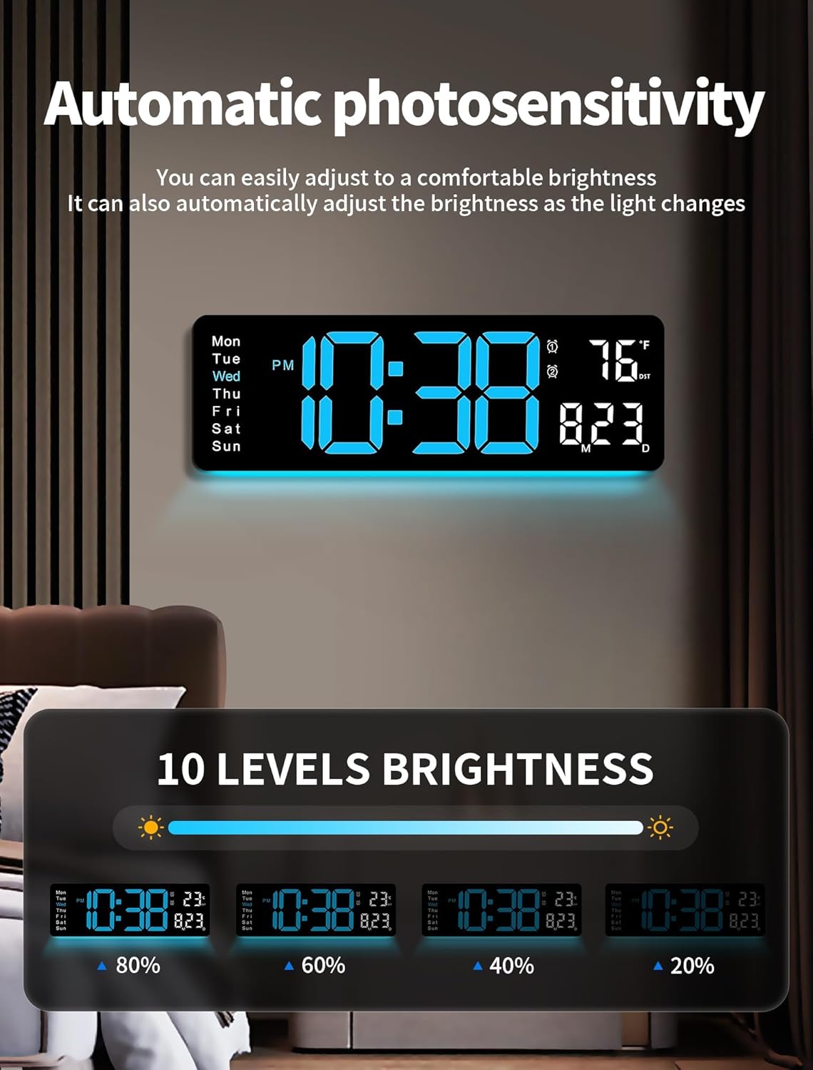 MASHI digital wall clock with 16-inch display and remote control, showing time clearly on a sleek, modern wall clock.