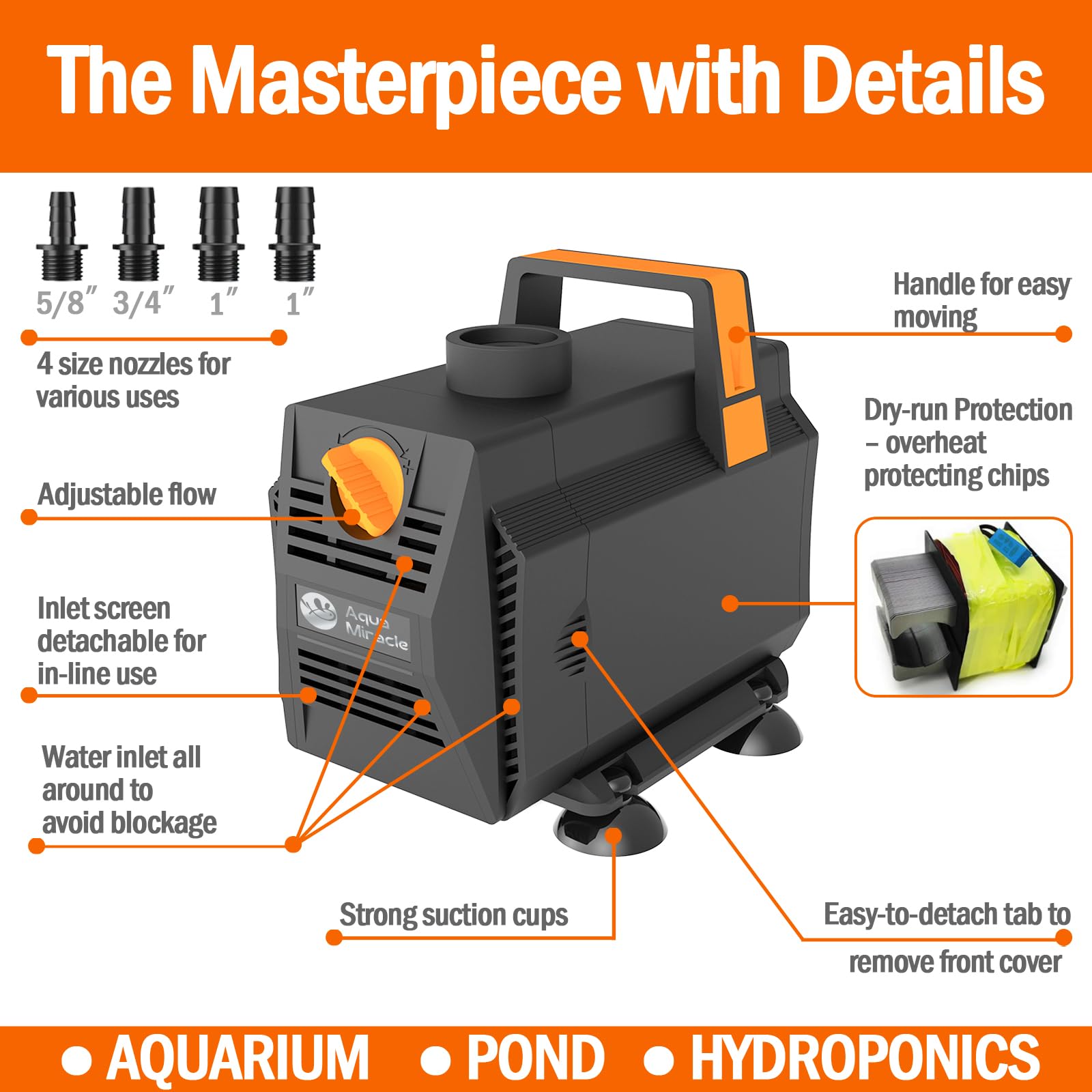 AquaMiracle 600GPH Aquarium Water Pumps   Fountain Pump Pond Pump - AquaMiracle Official Product View 4