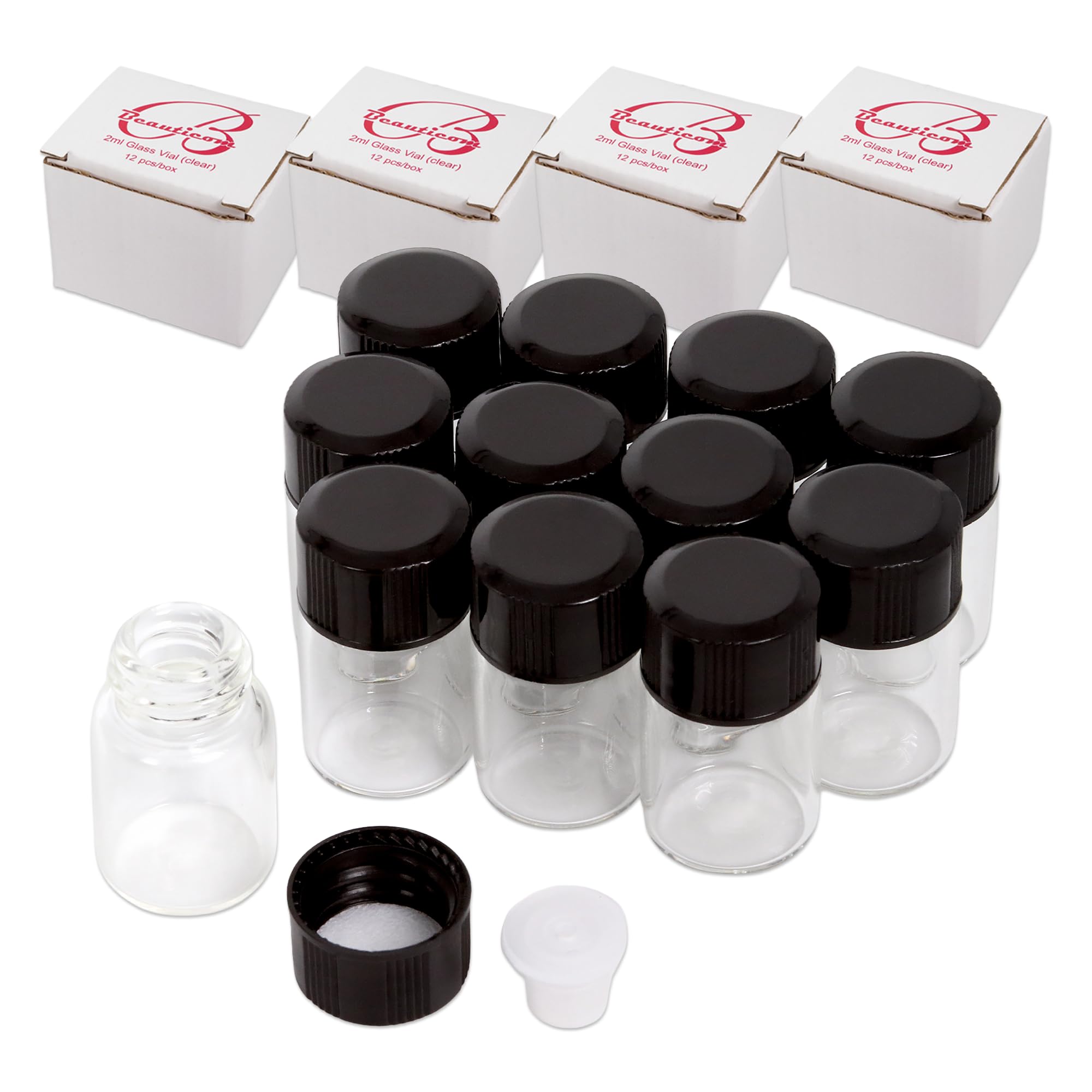 Beauticom 2ML Clear Glass Vial 60 Pieces with Orifice Reducer - Product Imagery
