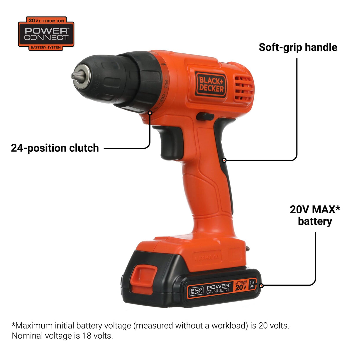 BLACK DECKER 20V MAX POWERCONNECT Cordless Drill Driver Kit - Premium Selection Official Imagery - 3